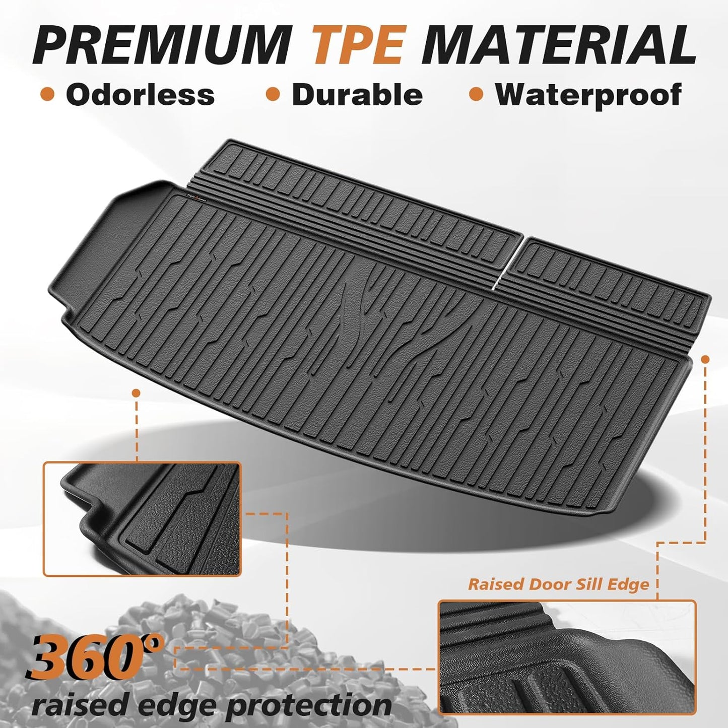 TripleAliners Trunk Floor Mat All Weather Liner Compatible with 2024+ GMC Acadia/Chevy Traverse & 2025 Buick EnclaveAccessories Custom Fit Protection Car Liner TPE Rear Trunk Floor Mat