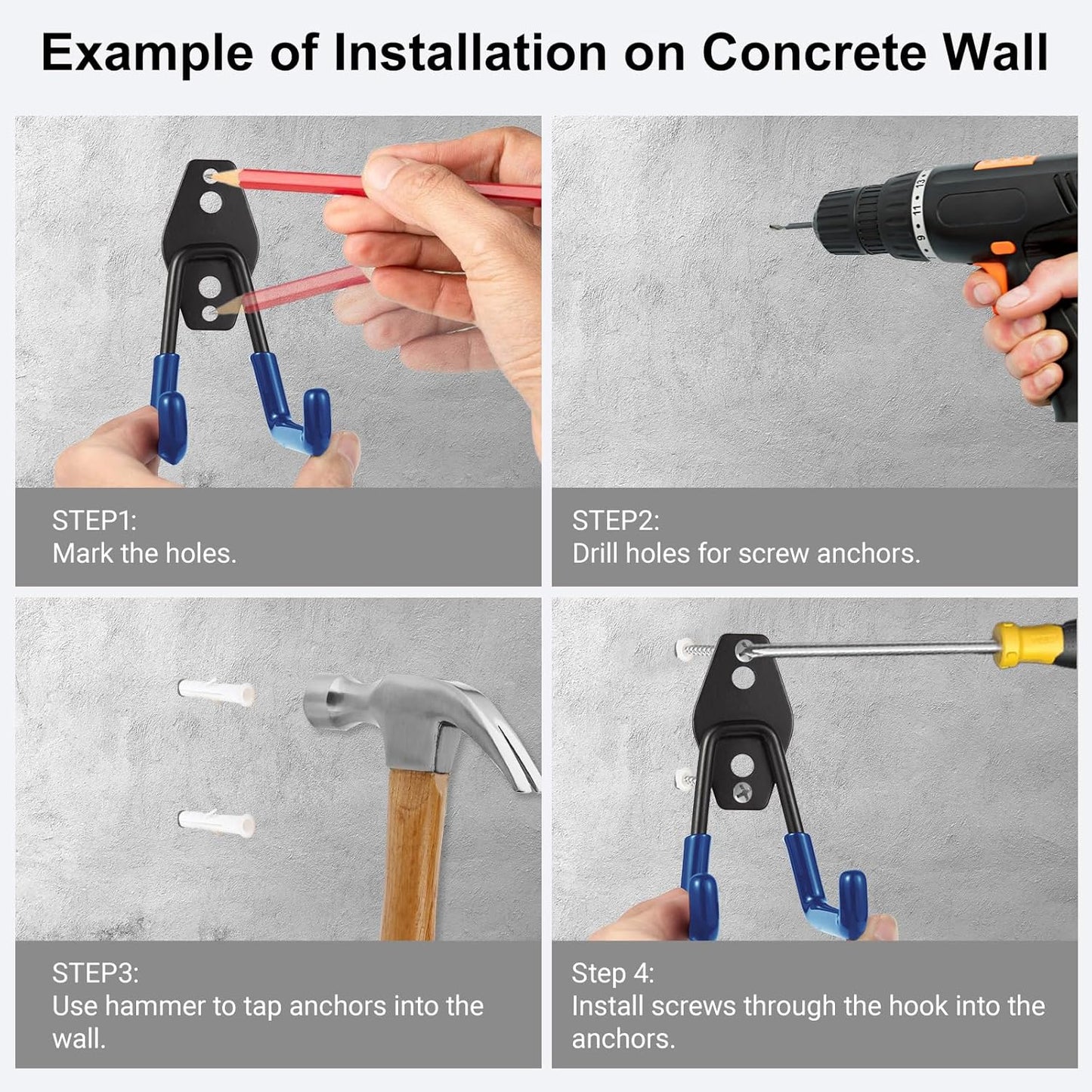 Garage Hook Heavy Duty Wall Storage Hangers, 16 Pack Garage Storage Hooks Steel Tool Organizer Blue for Ladders, Ropes, Garden Tools