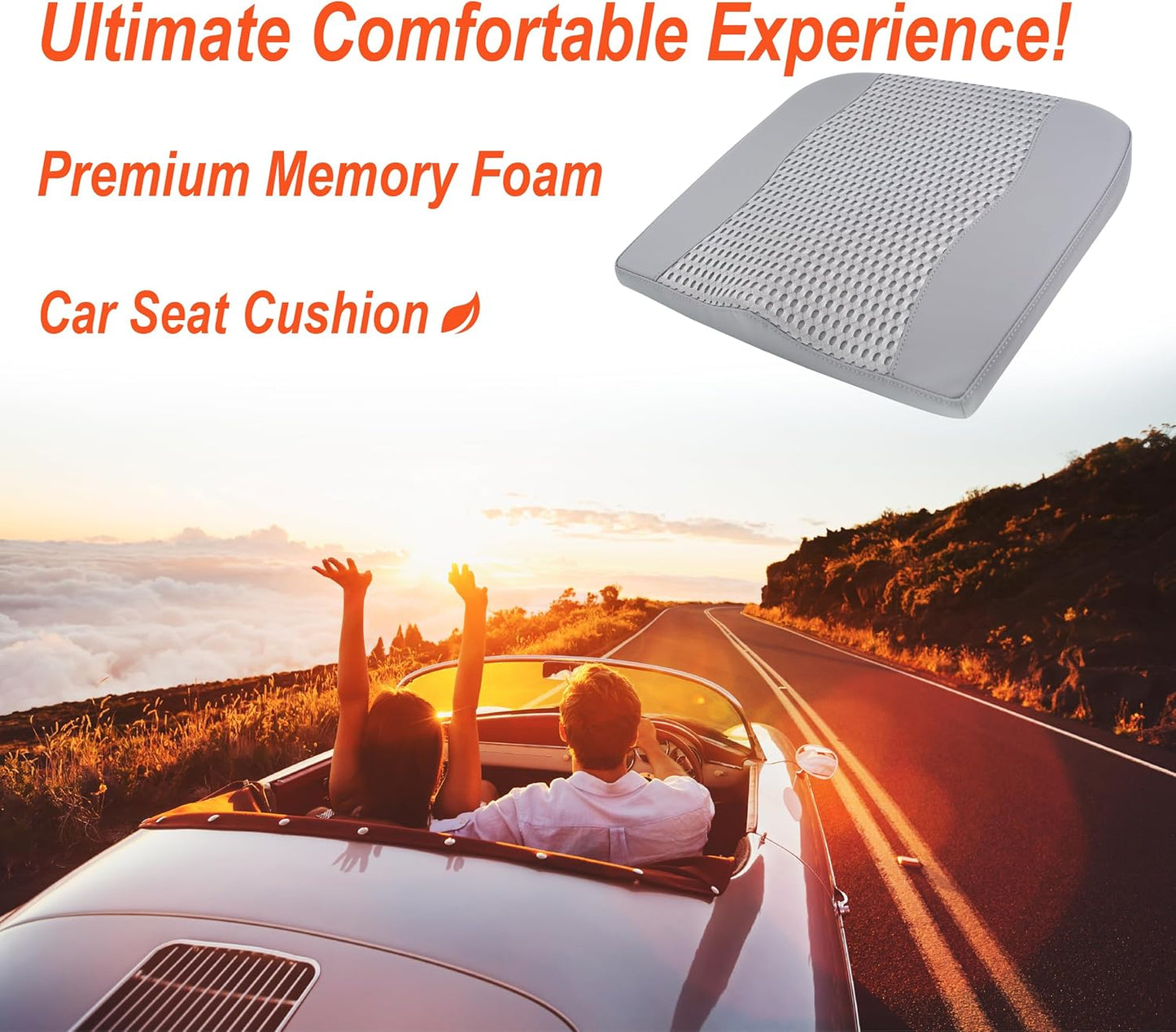 Car Seat Cushion, Comfort Memory Foam Car Cushions for Driving - Sciatica & Lower Back Pain Relief, Driver Seat Pillow for Auto, Office Chair, Wheelchair - 4D Mesh Gray