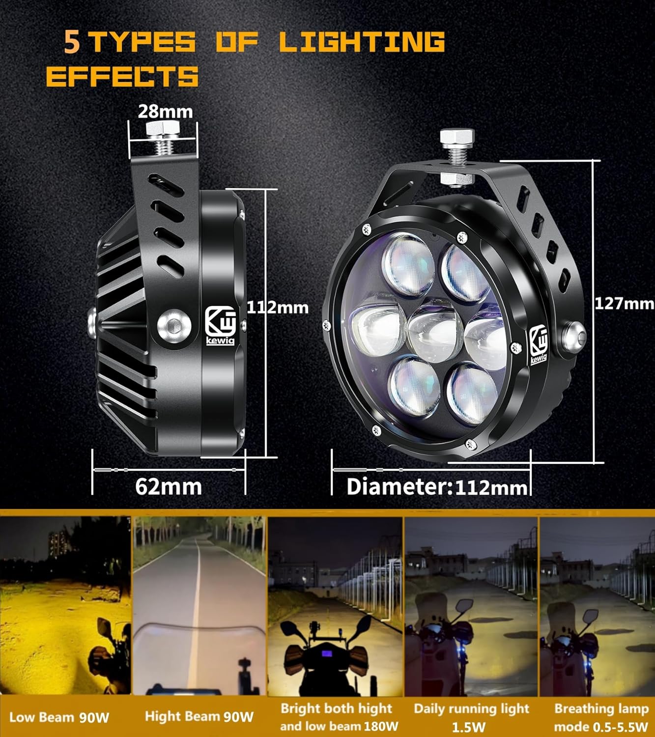 Kewig 4 Inch 96W Amber White LED Light Pods, 6 Modes Dual Color Fog Light Pods Cube, Spot Flood Combo Strobe Lights Emergency Driving Offroad Flashing Ditch Lights for Trucks Jeep, Pair (K7-U)