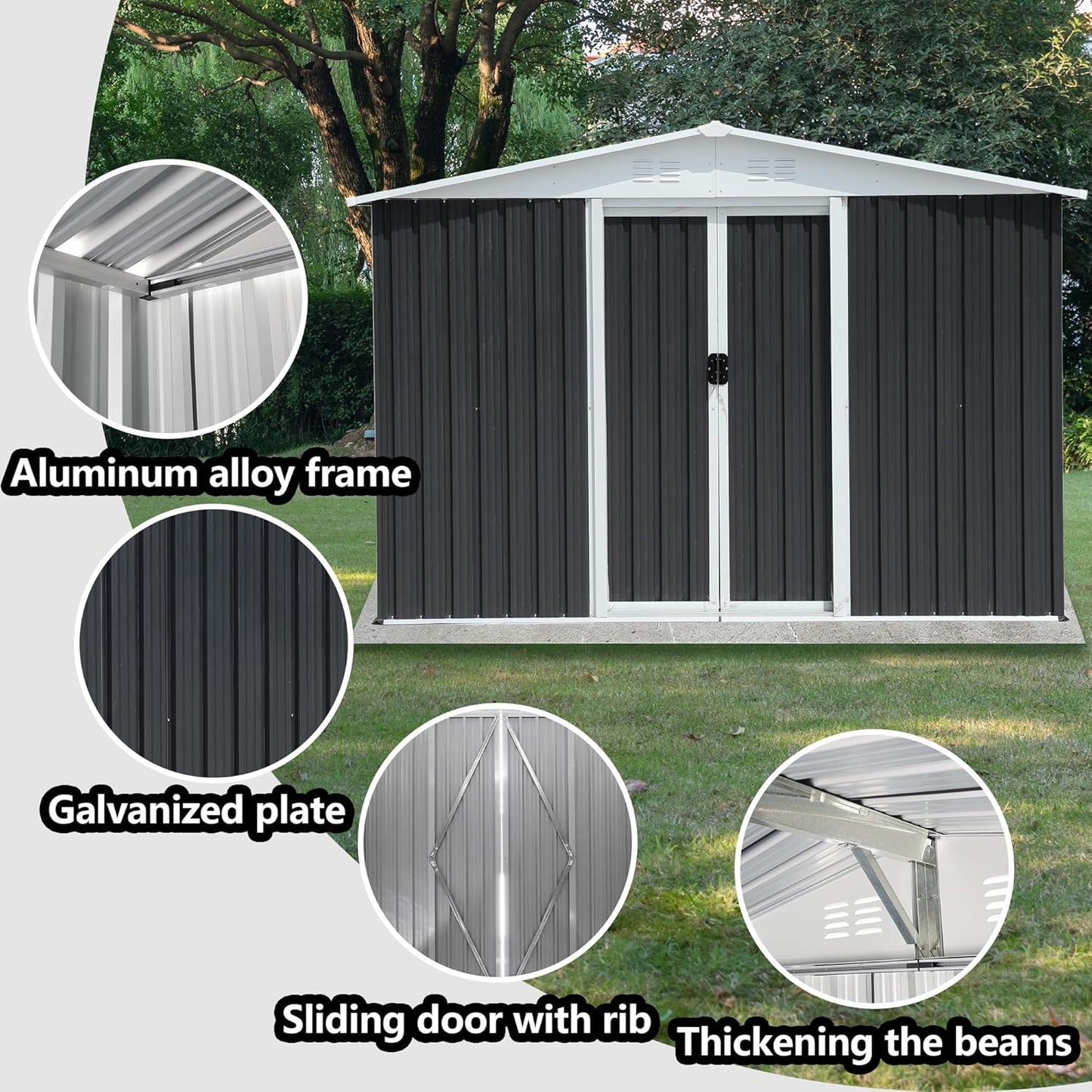8x6 FT Outdoor Storage Shed,Metal Shed with Sliding Door & Air Vent,Garden Shed W/Sloped Roof,All Weather Waterproof Tool House for Backyard,Patio,Garage,Lawn,Grey