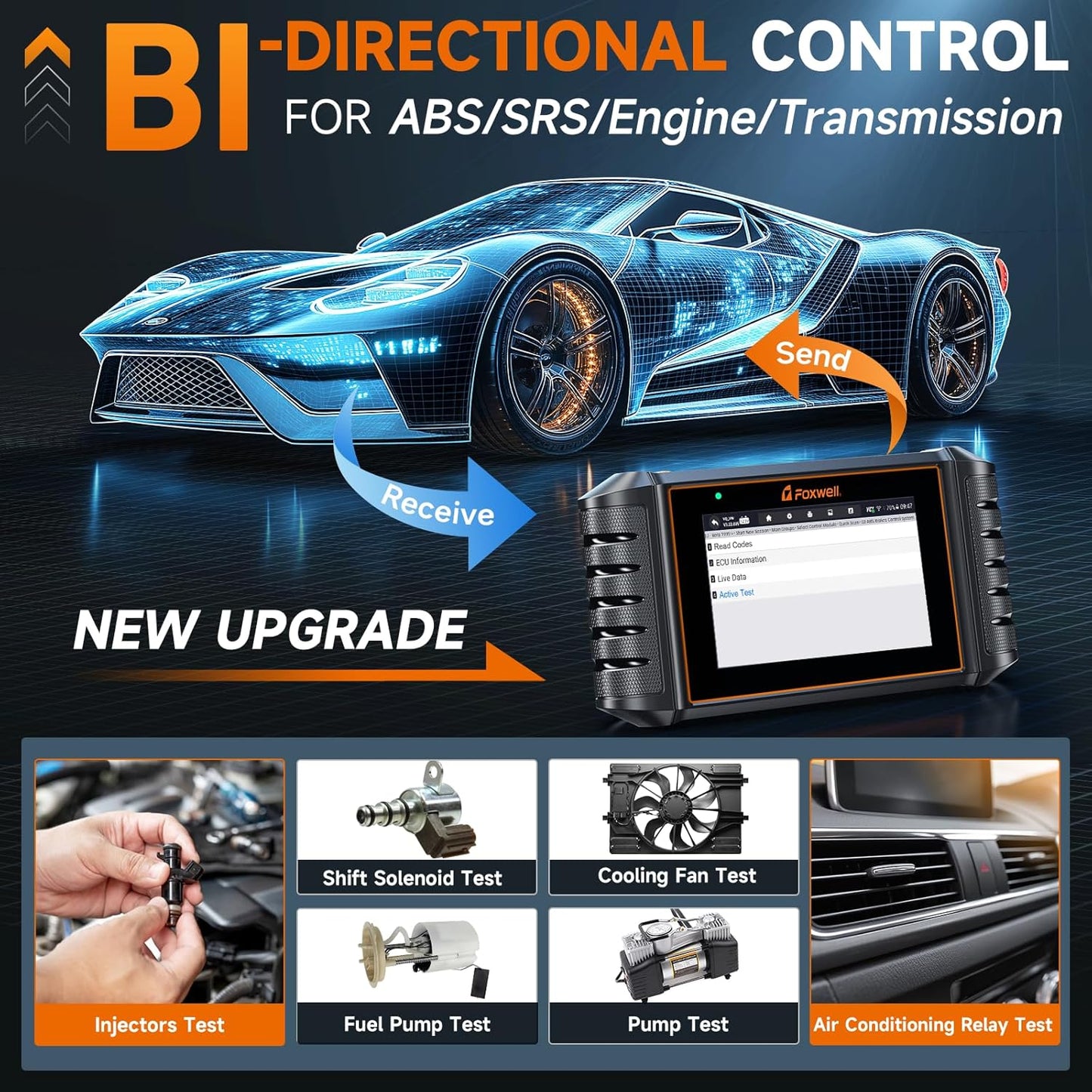 FOXWELL OBD2 Scanner NT716 Bidirectional Scan Tool, ABS SRS Transmission Engine, 9 Resets, Car Diagnostic Scanner with ABS Bleeding/SAS/Oil Light/EPB/BMS/DPF/Throttle Relearn/Injector, Black