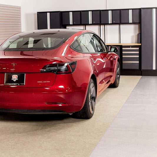 G-Floor Drip & Dry Absorbent (7'6" x 17', Tan) Floor Mat with Waterproof Vinyl Backing for Protecting Your Garage Floor - Just Unroll to Install!