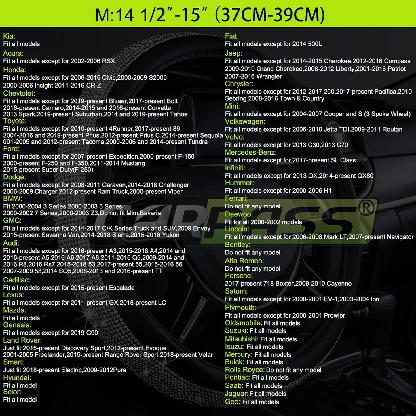 CAR PASS Line Rider Microfiber Leather Sporty Steering Wheel Cover Universal Fits for 95% Truck,SUV,Cars,14.5-15inch Anti-Slip Safety Comfortable Desgin (Black-Gray)