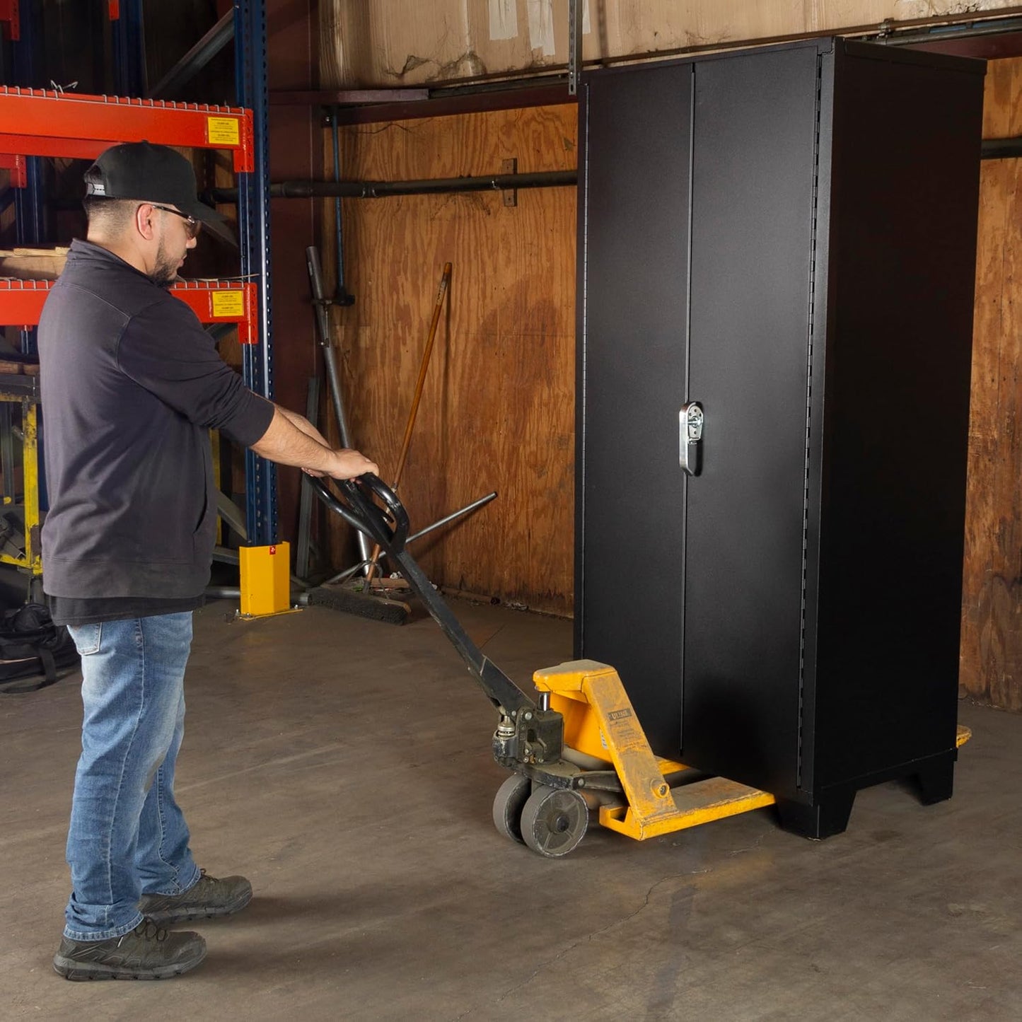 Jamco Tool Storage Cabinets with Bin Mounts, Model DZ, Includes 132 Bins, 36-Inch W x 24-Inch D x 78-Inch H, Red Bins