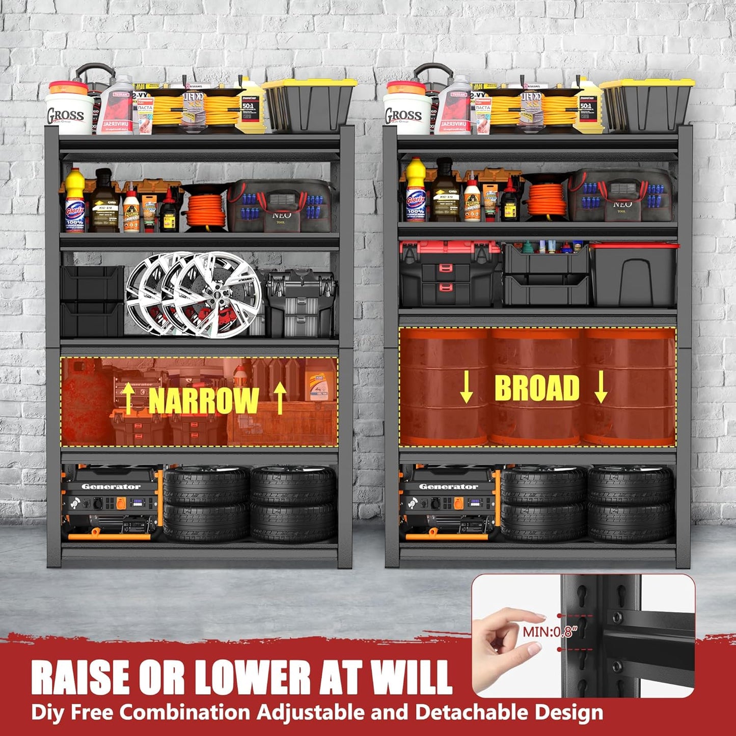 48" W,Heavy Duty 5-Tier Steel Garage Shelving Unit | 3800LB Capacity| Garage & Basement Storage | Industrial-Grade Metal Shelving for Warehouses & Workshops | Adjustable, Rust-Resistant, Black