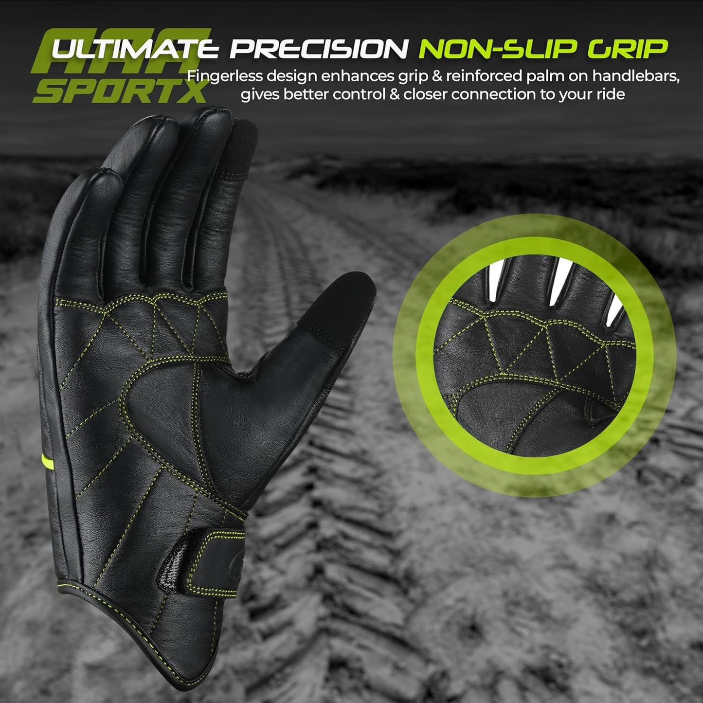 aasportx Motorcycle Gloves - Men's Leather Motorbike Gloves with Touchscreen Function - Non-Slip Pads for Men & Women