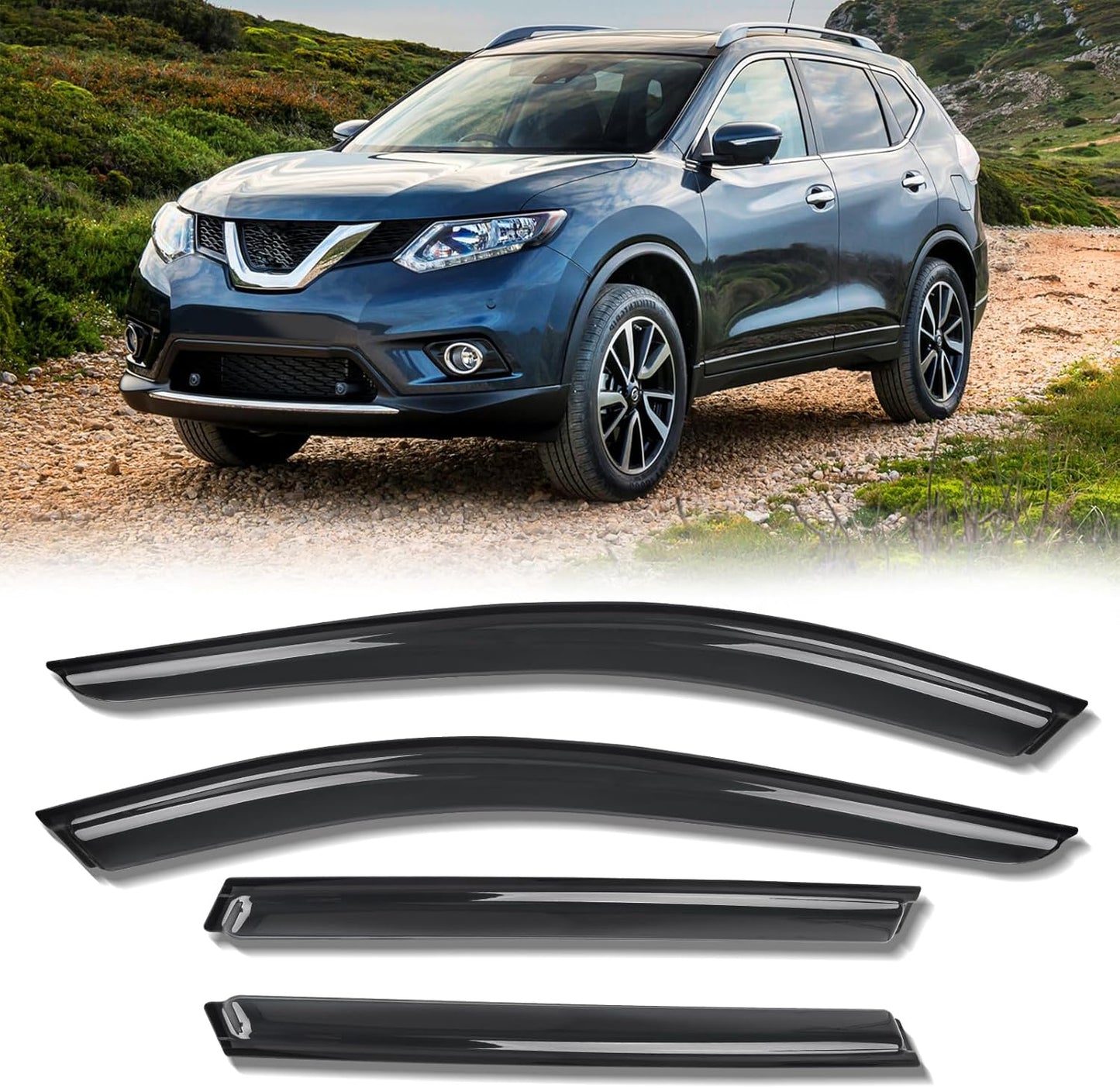 Rain Guards for Car Windows, Tape-On Window Visors Rain Guards Fit for 2014-2020 Nissan Rogue, Window Deflectors, Vent Visors for Nissan Car Accessories, 4 Pieces