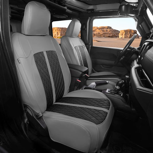 for Jeep Wrangler Seat Covers 4Door JK 2013 2014 2015 2016 2017, Custom Fit Car Seat Cover Full Set, Luxury Leather Seat Protectors, Waterproof SUV Interior Cushions Accessories, Gray Black