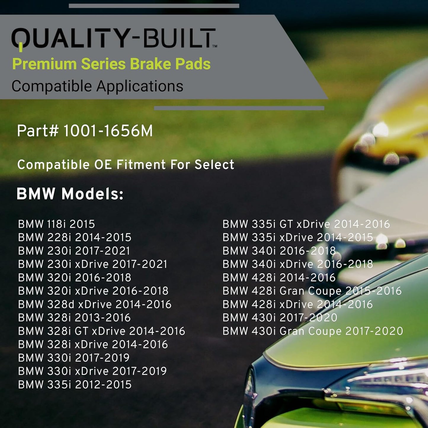 Premium Semi-Metallic Rear Brake Pads (1001-1656M) Compatible with 2012-2021 BMW (118i/228i/230i/320i/328i/330i/335i/340i/428i/430i/440i/M140i/M2/M235i/M240i/M3/M4 & More)