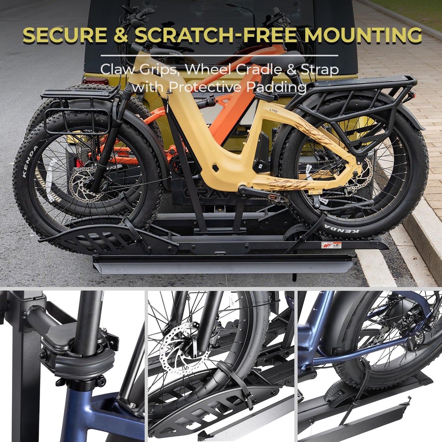 CyberRack E2 Hitch 2-Bike Rack for Car, Ebike Rack with Loading Ramp & Hitch Lock, Fits SUV, Truck, RV, Van with 2” Receiver, Holds Fat Tire Bikes 2.5” to 5.0” Wide