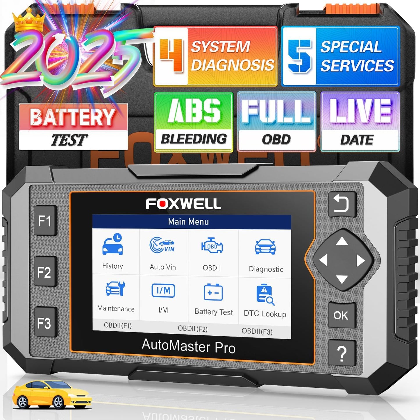 2025 FOXWELL NT614 Elite OBD2 Scanner with 5 Resets ABS Bleeding, SAS Calibration, Oil, EPB, Throttle, Upgrade of NT604 Code Reader Scan Tools, ABS SRS Engine Transmission Battery Test Car Scanner