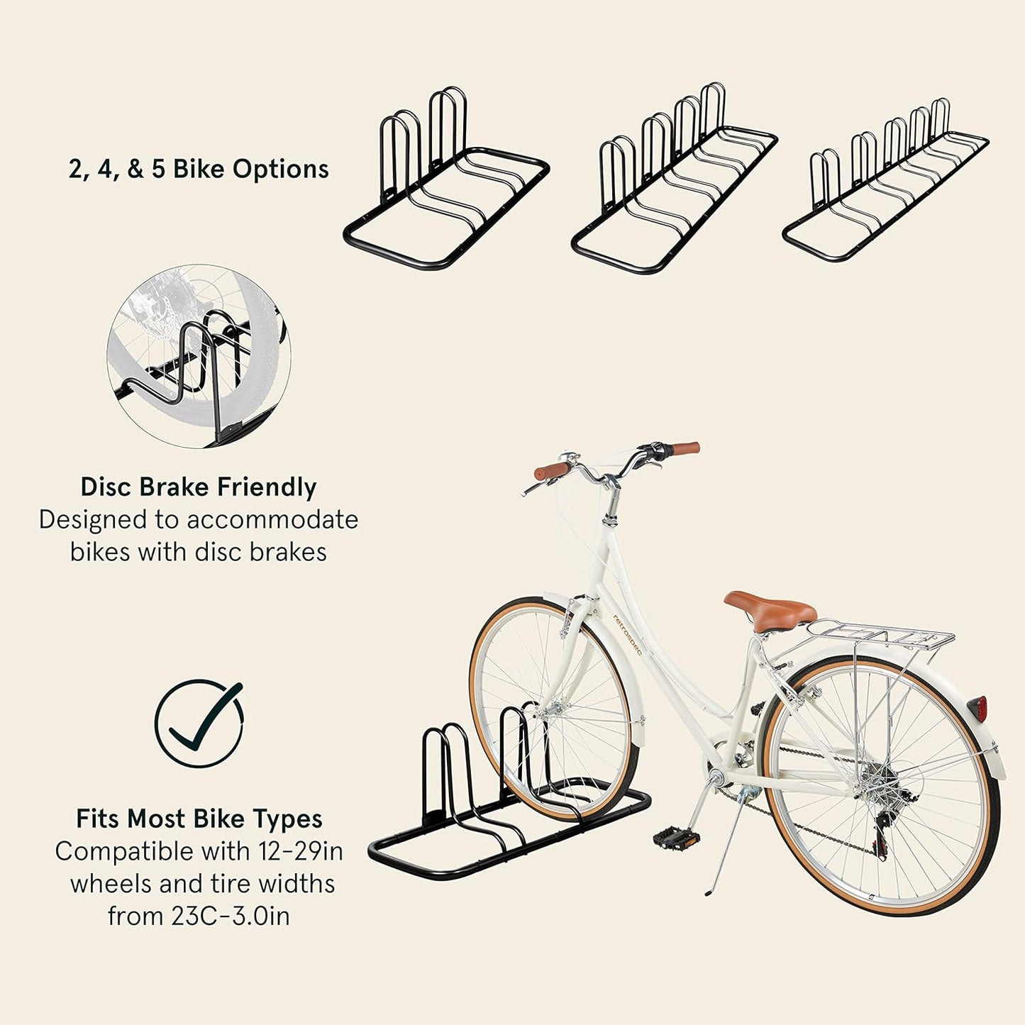 Retrospec Stash Rack 2, 4 & 5 Bike Floor Stand Bicycle Storage Organizer for Mountain Bike, Road Bike, Weather Resistant Fine Powder Steel Coating Fits Wheels up to 3"