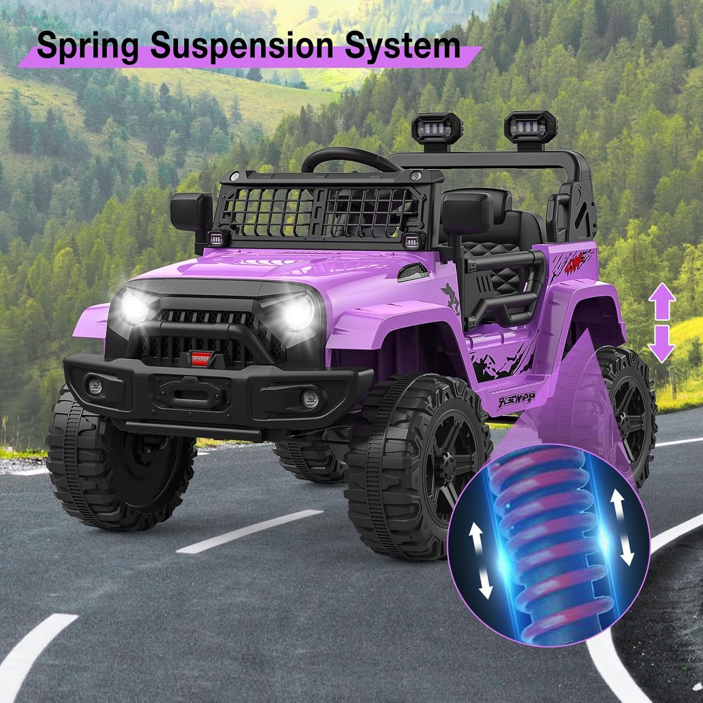 12V Kids Electric Ride On Truck Car w/Parent Remote Control, Spring Suspension, LED Lights & AUX Port | Outdoor Ride Toy for Boys Girls
