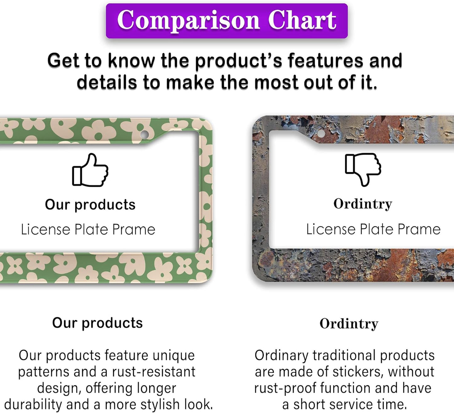 License Plate Holder Multicolor License Plate Frames Vintage Groovy Flowers Universal Aluminum Car Accessory 2 Pack with Screw Covers Set