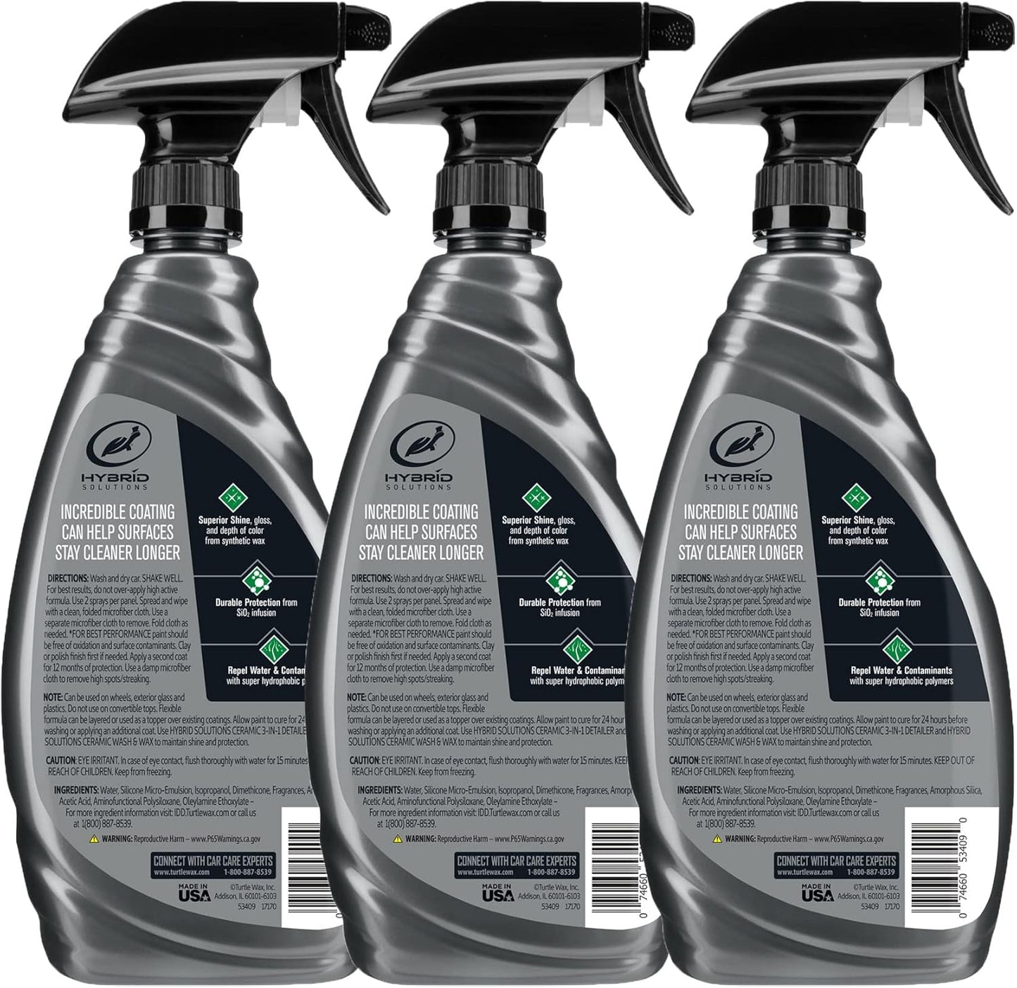 Turtle Wax 53883 Hybrid Solutions Ceramic Spray Coating, Incredible Shine and Protection for Car Paint, Extreme Water Beading, Safe for Cars, Trucks, Motorcycles, RV's and More, 16 oz. (Pack of 3)