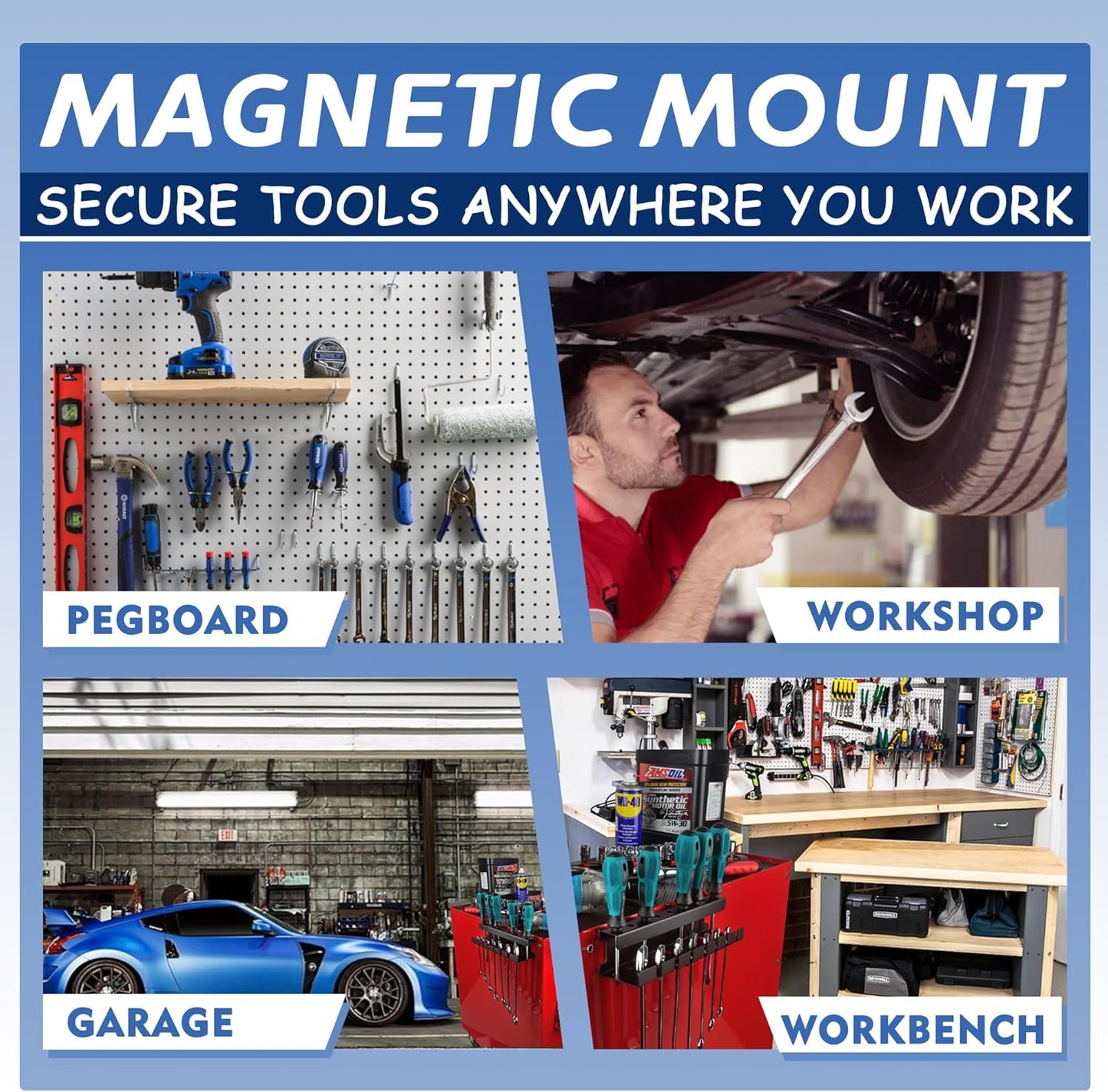 ULIBERMAGNET Magnetic Wrench Holder,Heavy Duty Magnetic Tool Holder,Wrench Screwdriver Shear Organizer Rack Magnetic Mount Tools Rack for Garage,Tool Cart,Pegboards,Workbench