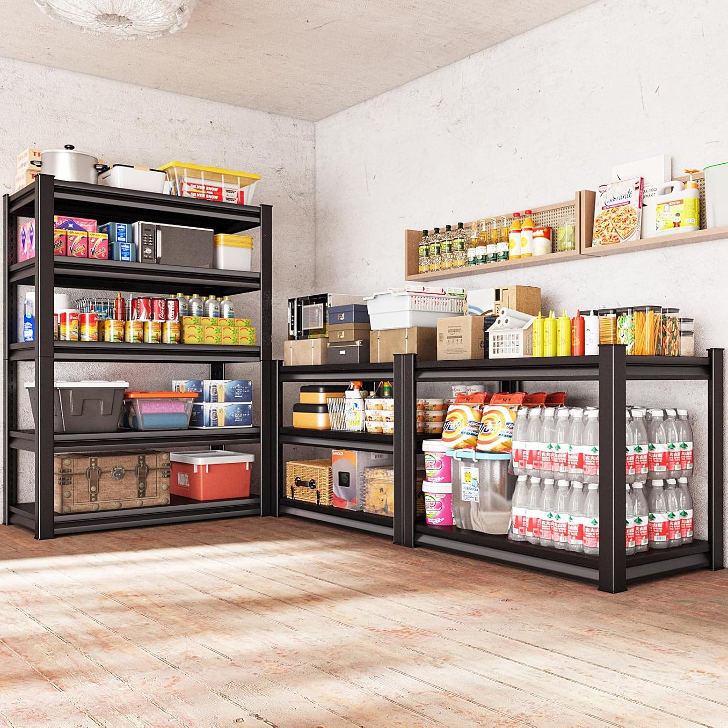 3000LBS Garage Storage Shelves Heavy Duty, 48" W x 24" D x 78" H,5-Tier Garage Shelving Heavy Duty, Industrial Metal Shelving Units for Garage, Basement,Fish Tank,Black