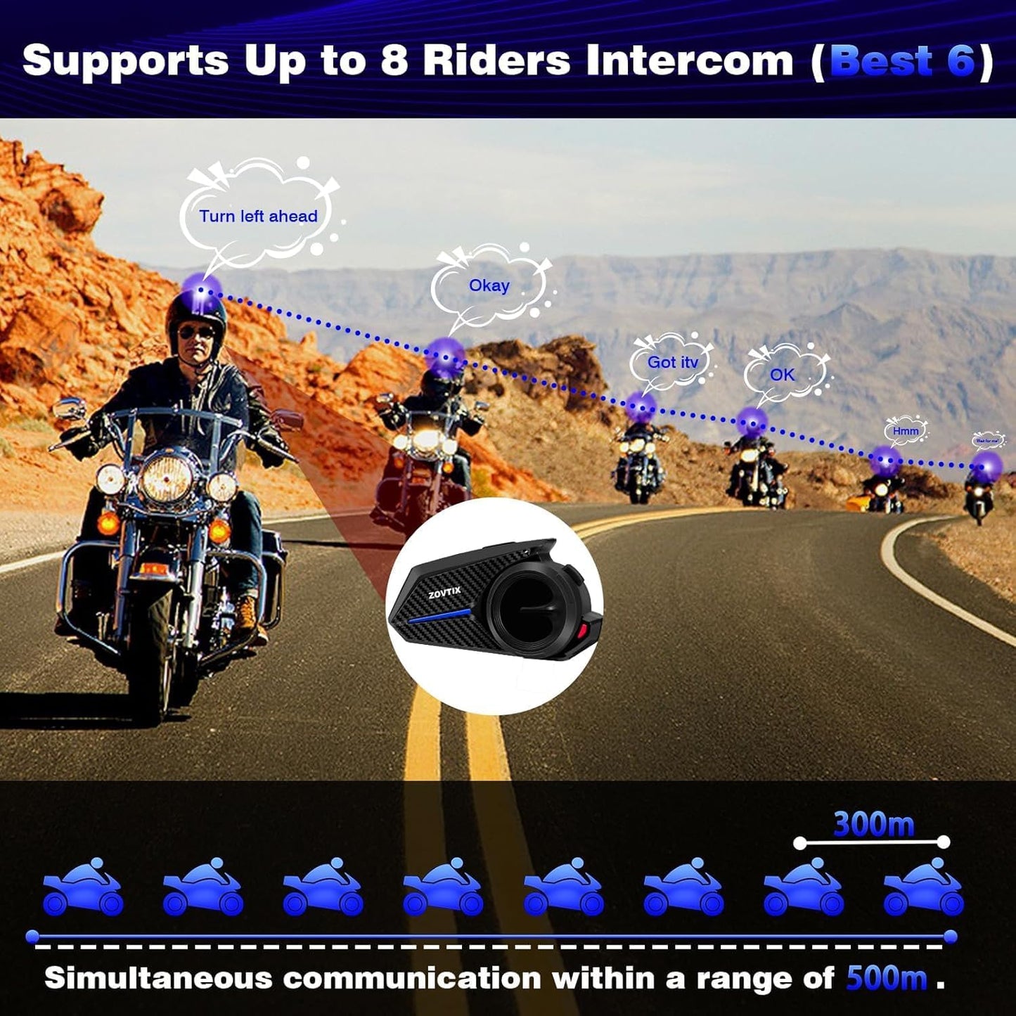 Motorcycle Helmet Headset, 8 Riders Intercom Headset Communication System Speakers with Music Sharing/HiFi Sound/3 EQ Music Modes/DSP&CVC Noise Cancellation/IP67/FM Radio/Wake up Siri (2 Pack)