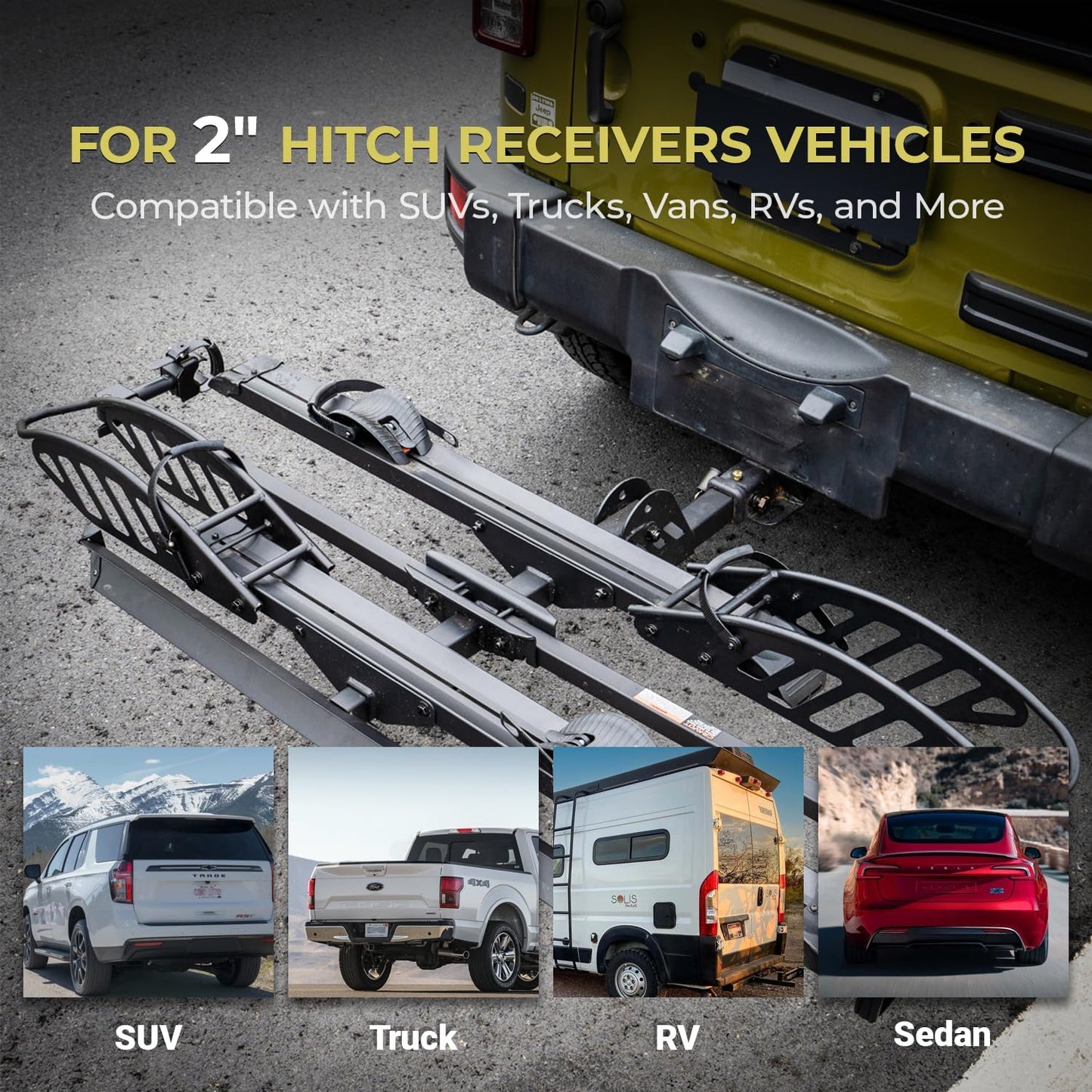 CyberRack E2 Hitch 2-Bike Rack for Car, Ebike Rack with Loading Ramp & Hitch Lock, Fits SUV, Truck, RV, Van with 2” Receiver, Holds Fat Tire Bikes 2.5” to 5.0” Wide