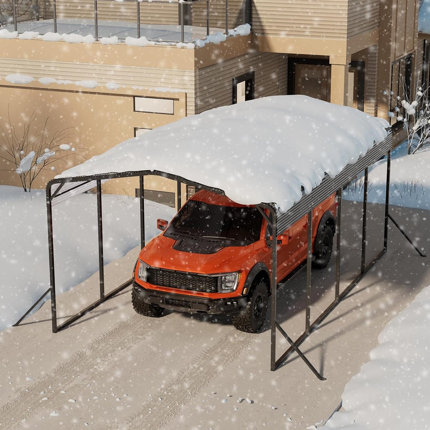 Carport 12x20 FT Heavy Duty Metal Carport, Outdoor Metal Canopy with Additional Diagonal Bars and 4 Support Feet, Car Port Garage Galvanized Shelter for Car, Boat and Tractor