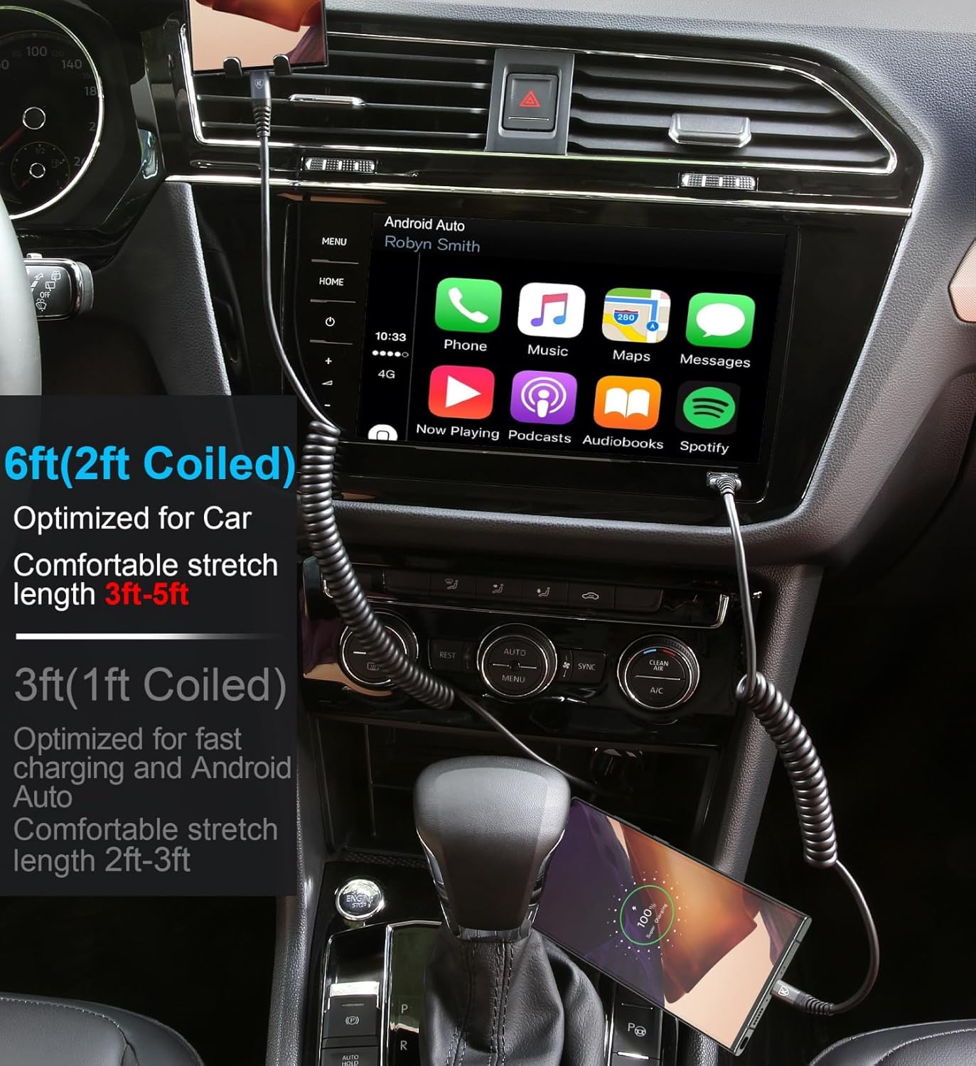 USB C Cable 6ft, 2Pack USB A to USB C 3A Fast Charging, Coiled Type C Charger Cord for Car USB-C Cable Compatible with iPhone 16/15/Plus/Pro/Pro Max/Samsung Galaxy A10e A20 A50 S20 Plus S10E Note 20