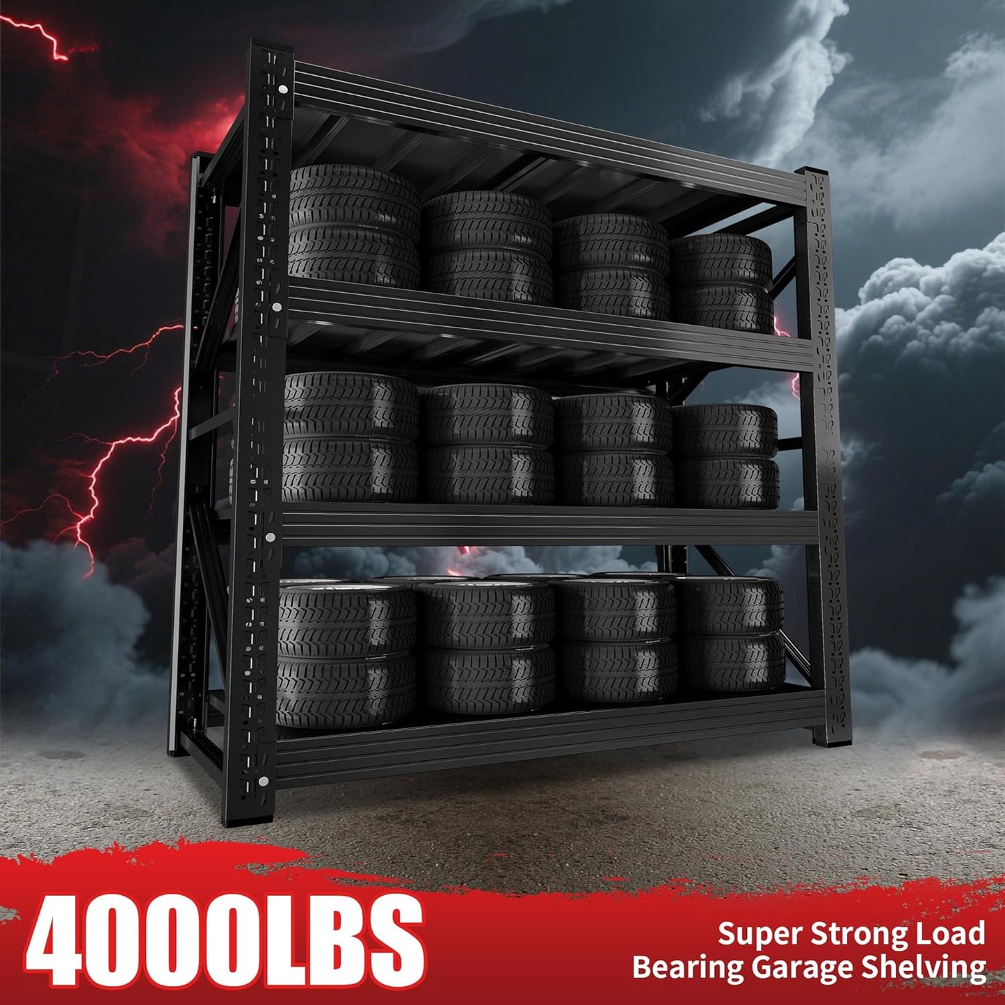 4000LBS Garage Shelving 48" W Garage Shelving Heavy Duty 4-Tier Metal Storage Shelves Adjustable Shelf Unit Storage Rack for Basement Supermarket Warehouse 48" W x 24" D x 78" H Black