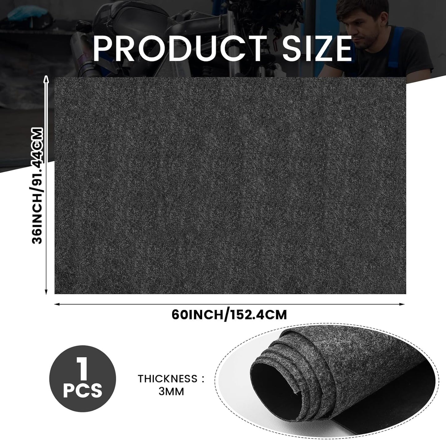 1 Pcs 36 x 60 Inch Oil Spill Mat for Driveway Garage Under Car Leaks Absorbent Oil Pad, Black Rubber Mat Garage Floor Protecting with Waterproof Backing, Reusable, Washable, Non Slip