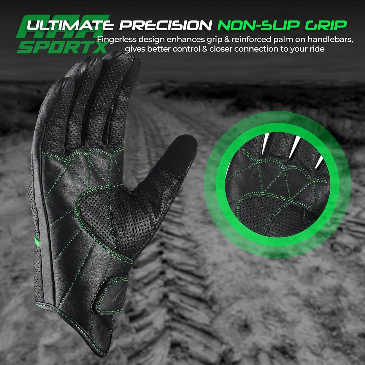 aasportx Motorcycle Gloves - Men's Leather Motorbike Gloves with Touchscreen Function - Non-Slip Pads for Men & Women