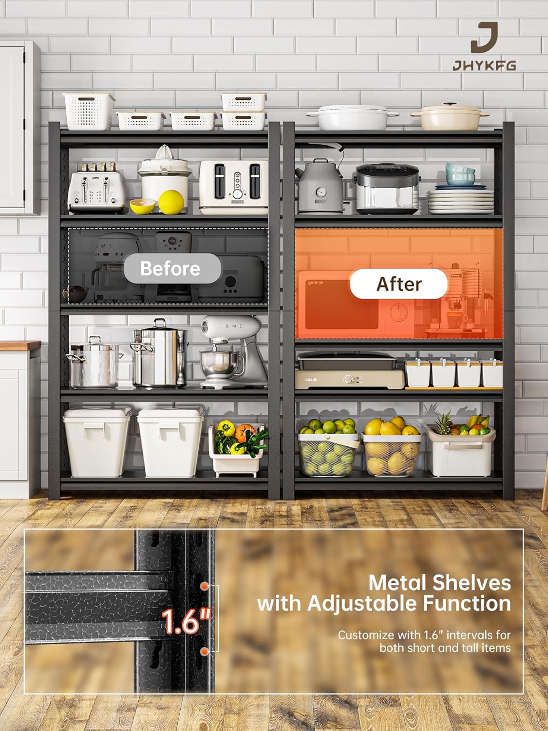 JHYKHG 39" W Storage Shelves,5-Tier Heavy Duty Garage Shelving,Adjustable Shelving Unit,Metal Shelf,Boltless Assembly Rack for Warehouse,Shed,2,500 lb Load,18 x 39 x 72 Inches,Black