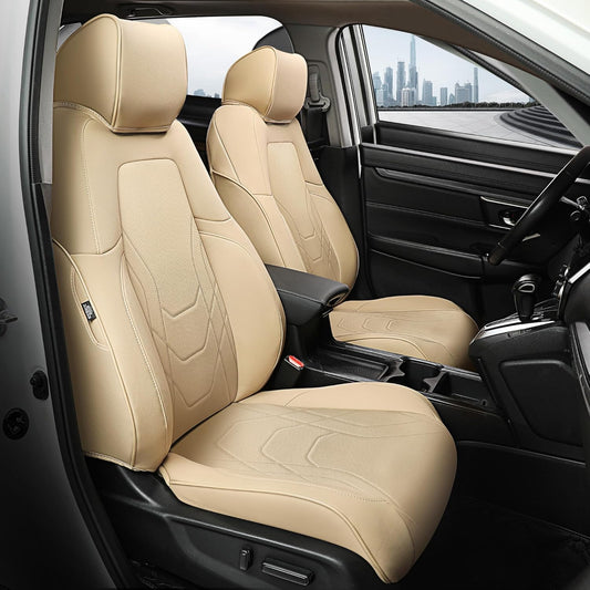FREESOO CRV Seat Covers Full Set, for Honda CRV LX EX EX-L Sport Touring Hybrid 2017 2018 2019 2020 2021 2022, Custom Fit Seat Covers, Waterproof Leather Car Seat Covers, Beige