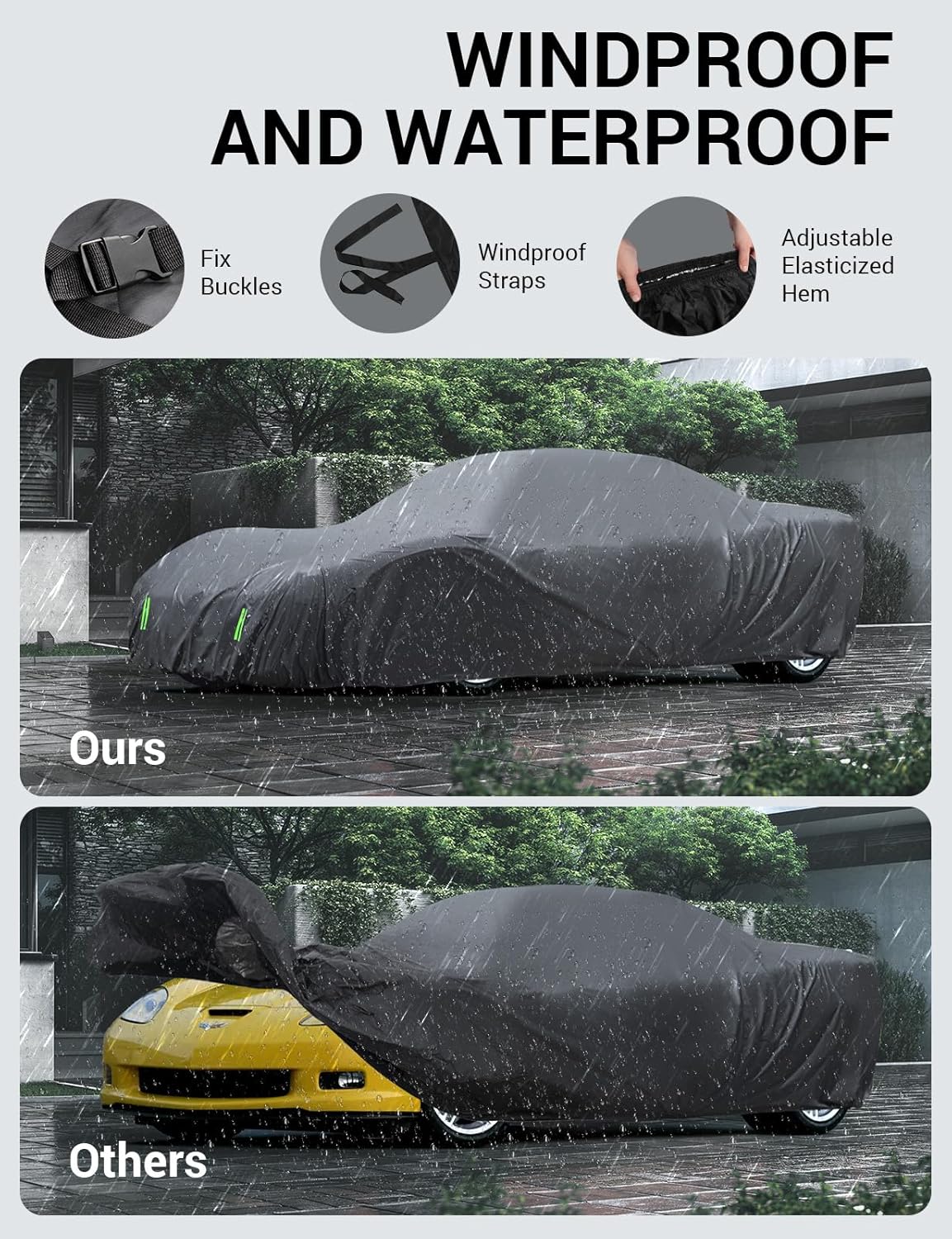 Proadsy 2025 Upgrade Car Cover Compatible with C4 Corvette 1984-1996 Windproof All Weather Waterproof Sun Rain UV Dust Snow Protection Outdoor Covers