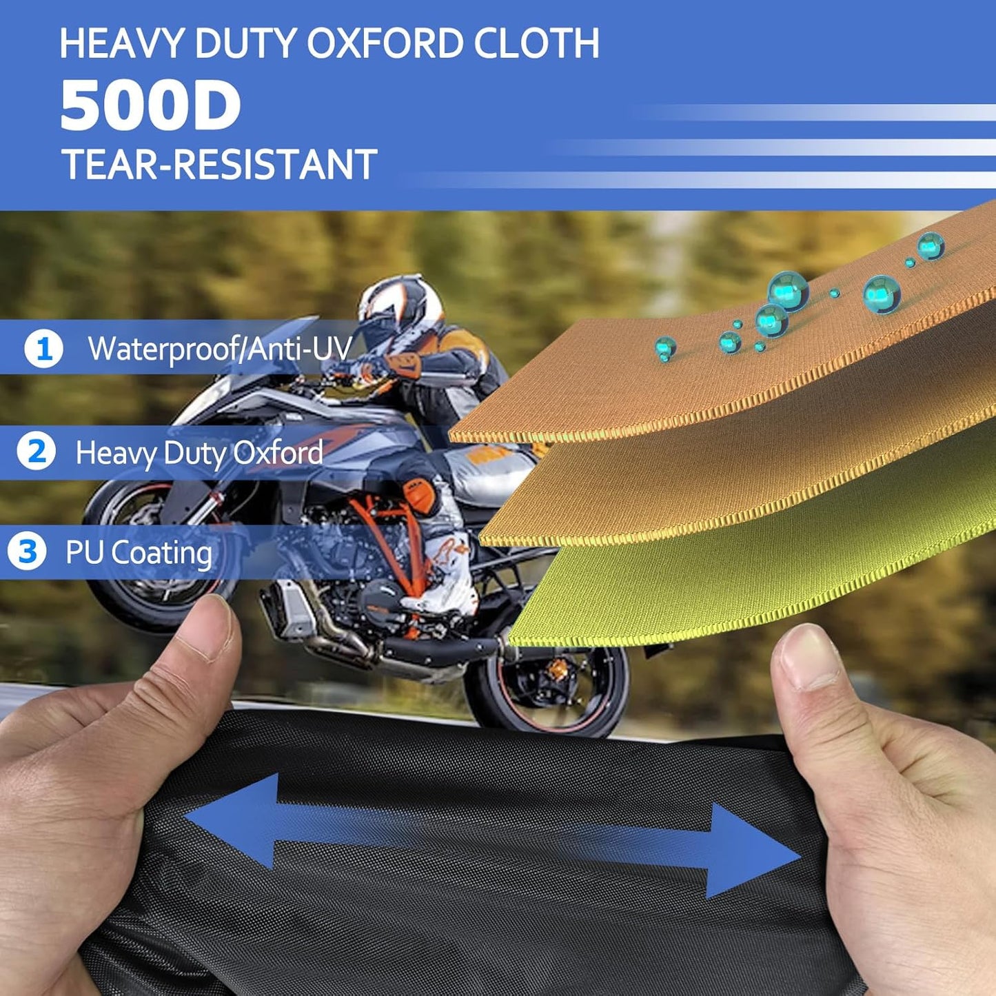 STARTWO Motorcycle Covers Waterproof Outdoor Storage Heavy Duty All Season Universal Vehicle Cover for Harley Davidson XTM 350, XTM 500, Nightster, Sportster and Most Motorcycles 86"x41"x50" Black