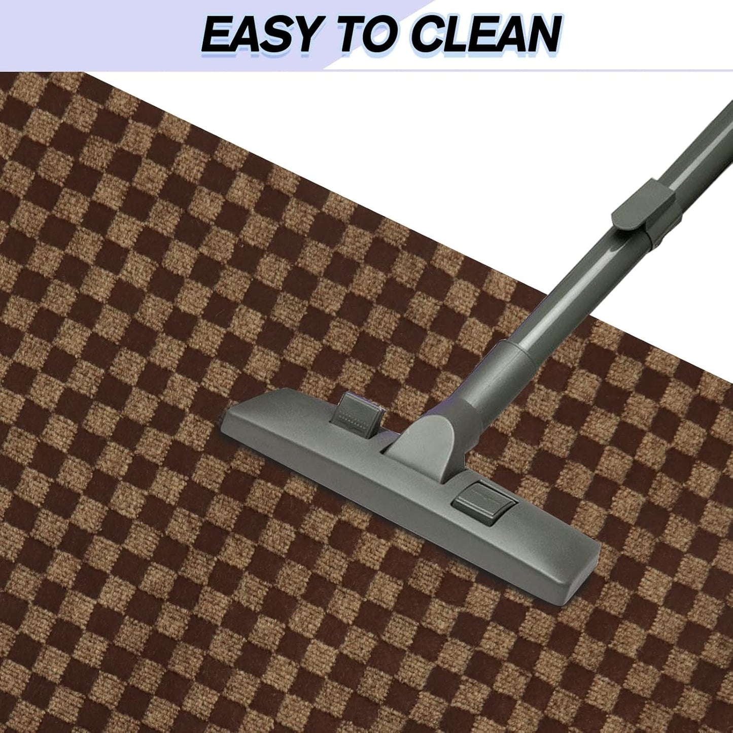 Custom Size Backed Non-Slip Area Rugs Runner, Easy Clean, Waterproof Runner Rugs for Hallway Entryway, Kitchen, Laundry, 4FT x 13FT, Brown Checkered