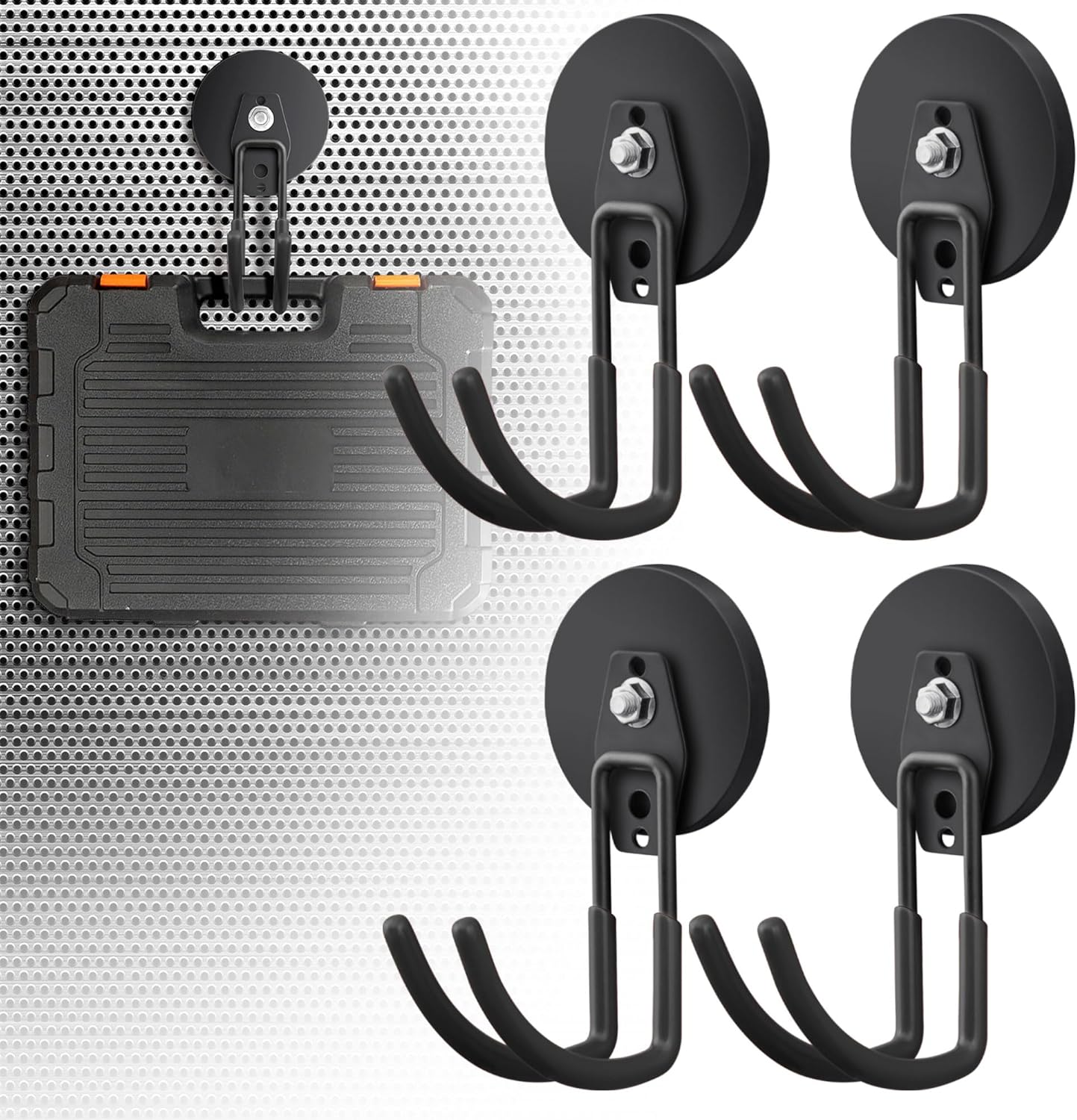 4Pack Large Strong Magnetic Hooks For Hanging Heavy Duty, 3.5in Neodymium Magnet Storage Utility Hooks, Industrial Magnet Hook Steel Long Magnetic Holder Hanger Organizer For Garage Garden Power Tools
