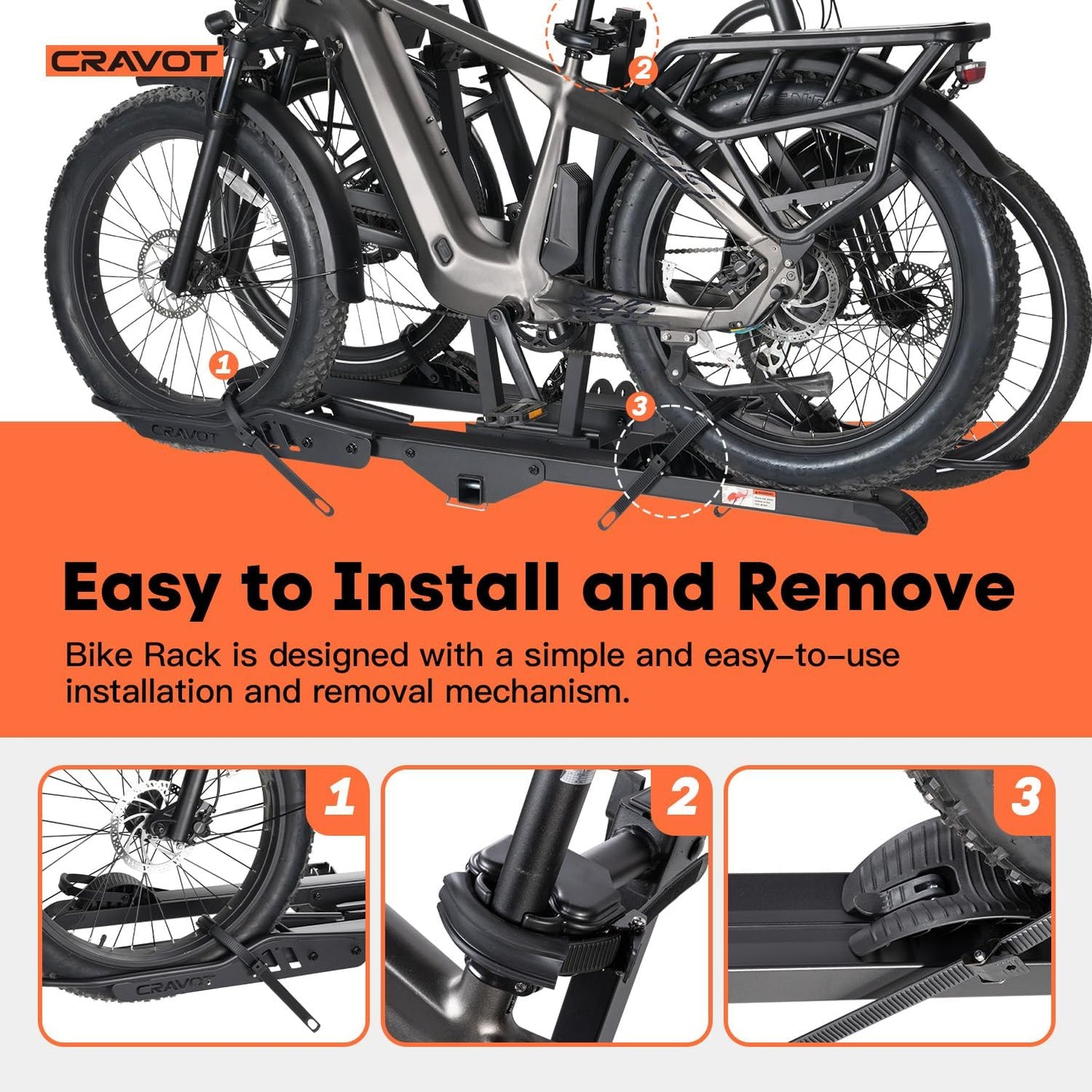 CyberRack E2 Ebike Rack, 200 lbs Capacity Foldable Bike Racks for Tow Hitch Heavy Electric Bike Carrier for 2 E-Bike, Up to 5-inch Fat Tire 2'' Receiver