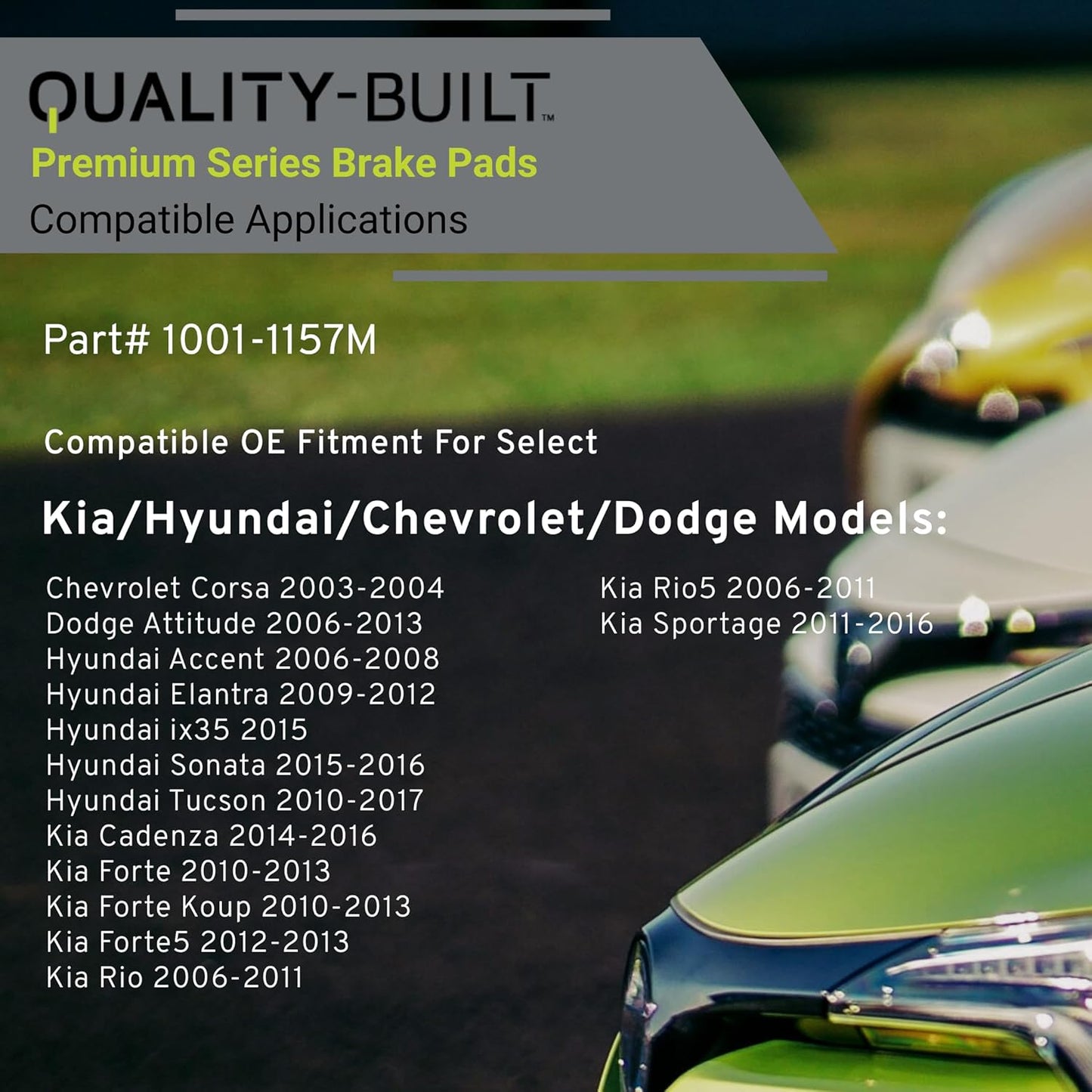 Premium Semi-Metallic Rear Brake Pads (1001-1157M) Compatible with 2003-2017 Chevrolet/Dodge/Hyundai/Kia (Accent/Attitude/Cadenza/Corsa/Elantra/Forte/Forte5/ix35/Rio/Rio5/Sonata & More)