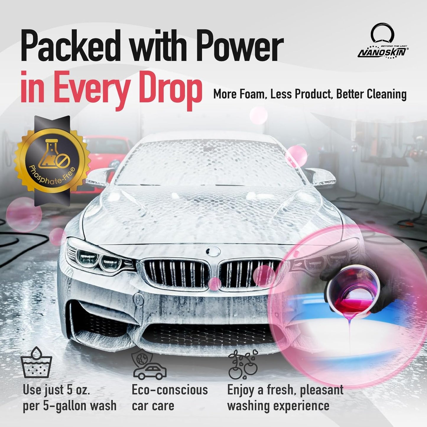 Nanoskin CHERRY SUDS Foaming Car Wash Shampoo 30 Gallons- Works with Foam Cannon, Foam Gun, Bucket Washes, Car Soap for Pressure Washer | Safe for Cars Trucks, Motorcycles, RVs & More | Cherry Scented