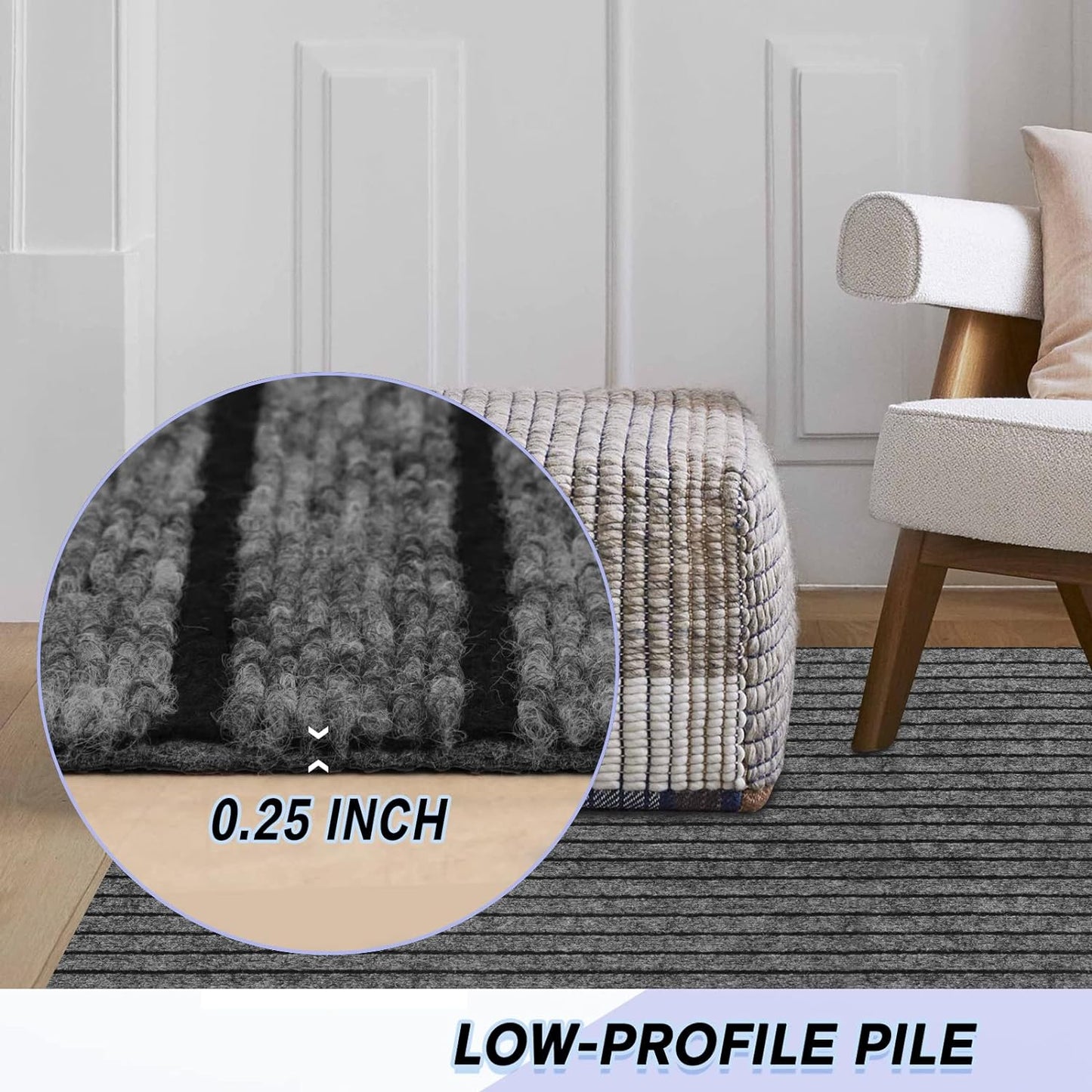 Custom Size Backed Non-Slip Area Rugs Runner, Easy Clean, Waterproof Runner Rugs for Hallway Entryway, Kitchen, Laundry, 4FT x 34FT, Gray Stripe