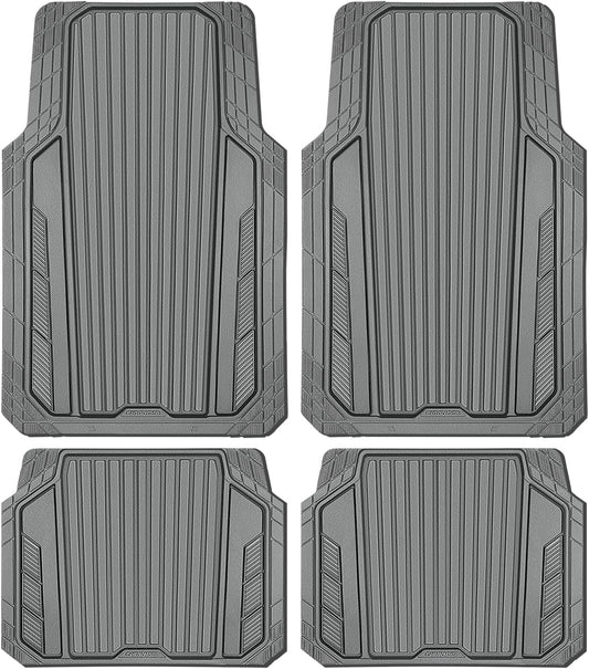 CAR PASS Heavy Duty Sporty Rubber Car Mats, Deep Dish All Weather Car Floor Mats Full Set, Waterproof Anti-Slip Automotive Matts Rugs Trim to Fit for Most Sedans SUVs Vans, 4-Piece All Gray