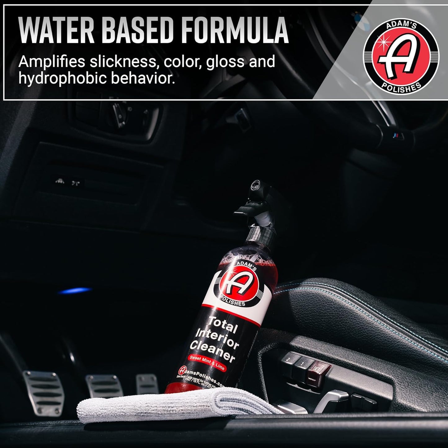 Adam's Polishes Total Interior Cleaner & Protectant, Quick Detailer & SiO2 Protection, Ceramic Infused, Anti-Static, OEM Finish, For Leather, Vinyl, Plastics, Glass & More