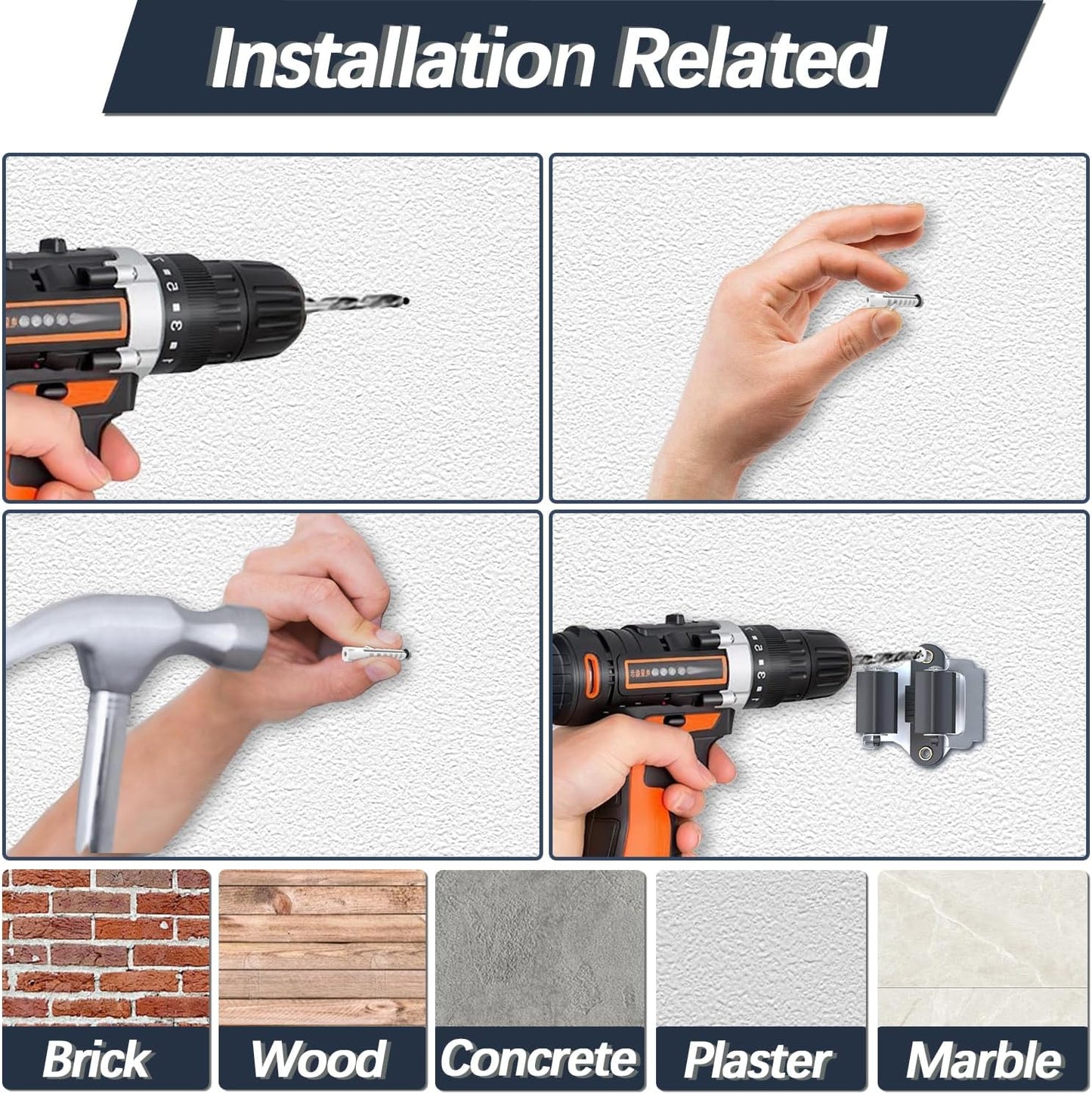 3-H 10 Pack Mop and Broom Holder Big Size Hanging 1 KG Extra, Broom Holder Wall Mount for Hanging and Organizing Shove Rake Yard Tools in Garage Garden Shed Laundry Kitchen up to 1.45 Inch (black)