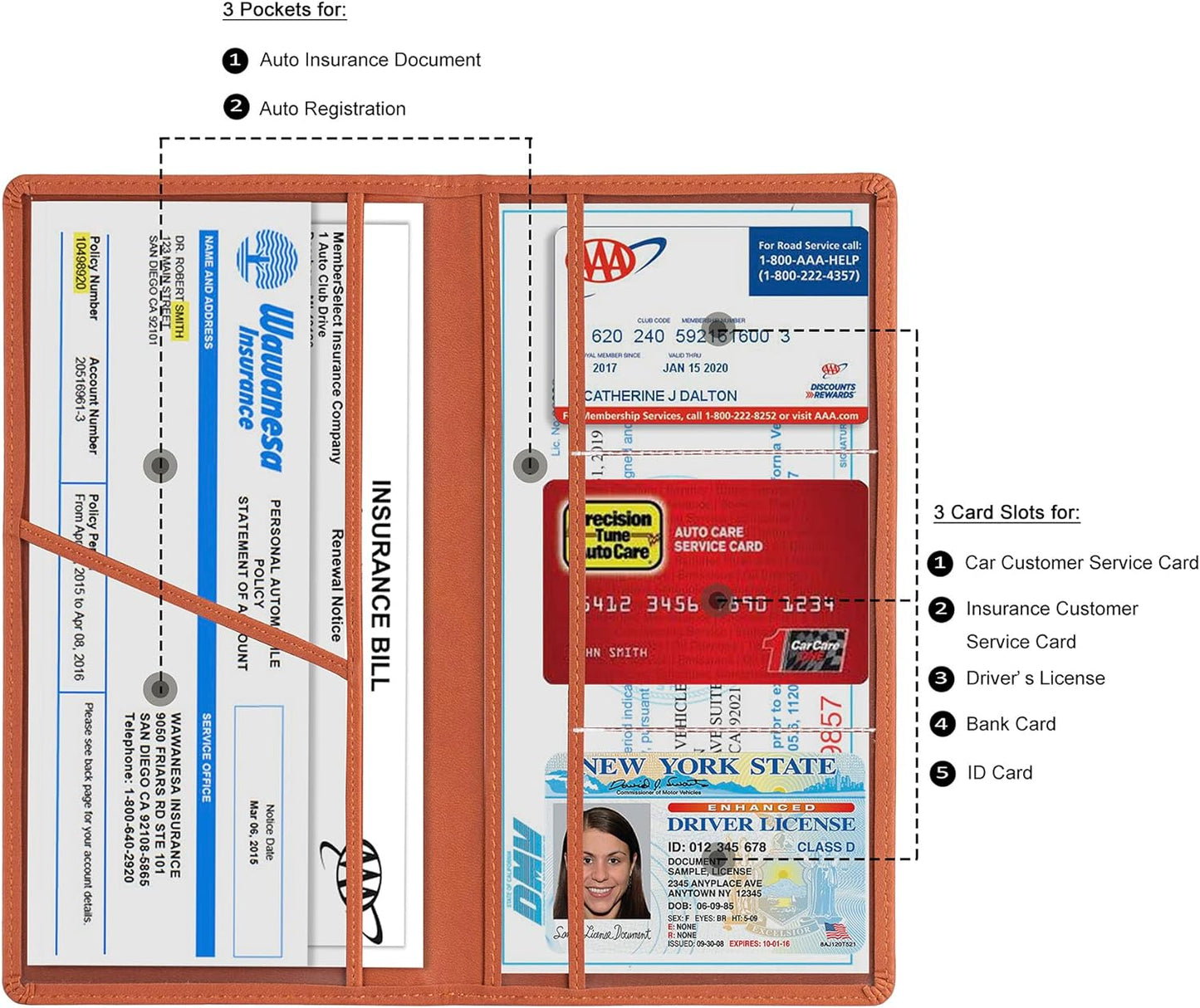 TOURSUIT Car Registration and Insurance Card Holder, Vehicle License Document Glove Box Compartment Organizer, Interior Car Accessories for Women Men Teens (Brown)