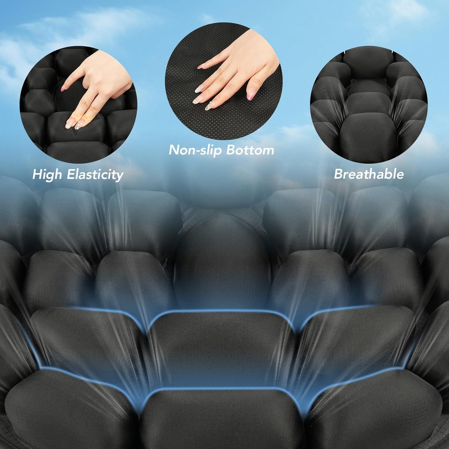 Travel Seat Cushion, 3D Air Inflatable Pressure Relief Cushion for Hemorrhoid and Tailbone Pain Relief, Optimal Support for Long Sitting in Car, Air Travel, Office Chairs, Home Living (Black)