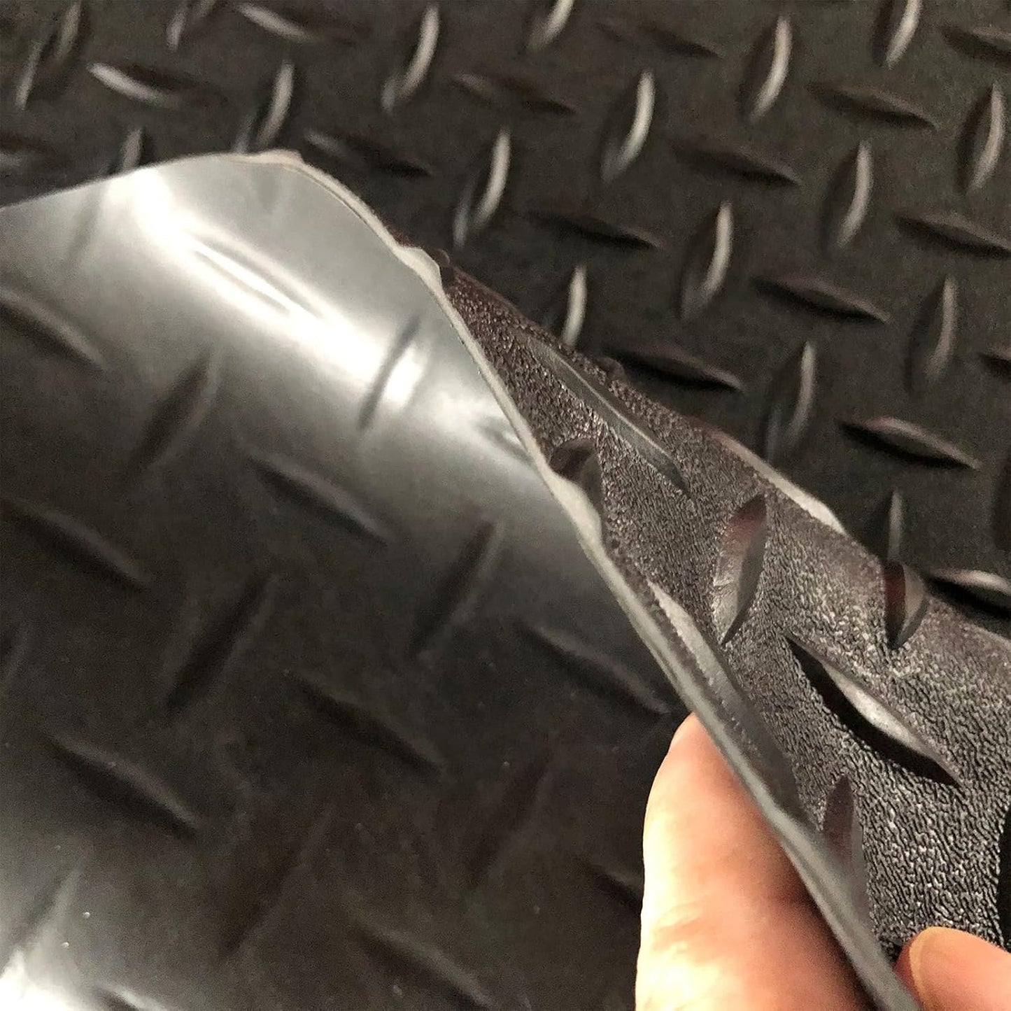 Boshen 5Ft x 7.5Ft Garage Floor Mat 2.5mm Thickened Rubber Flooring Roll 37.5sqft Diamond Plate PVC Rubber Trailer Mat Non-Slip Floor Protector Mat for Garage Warehouse Basement Trailer - Black