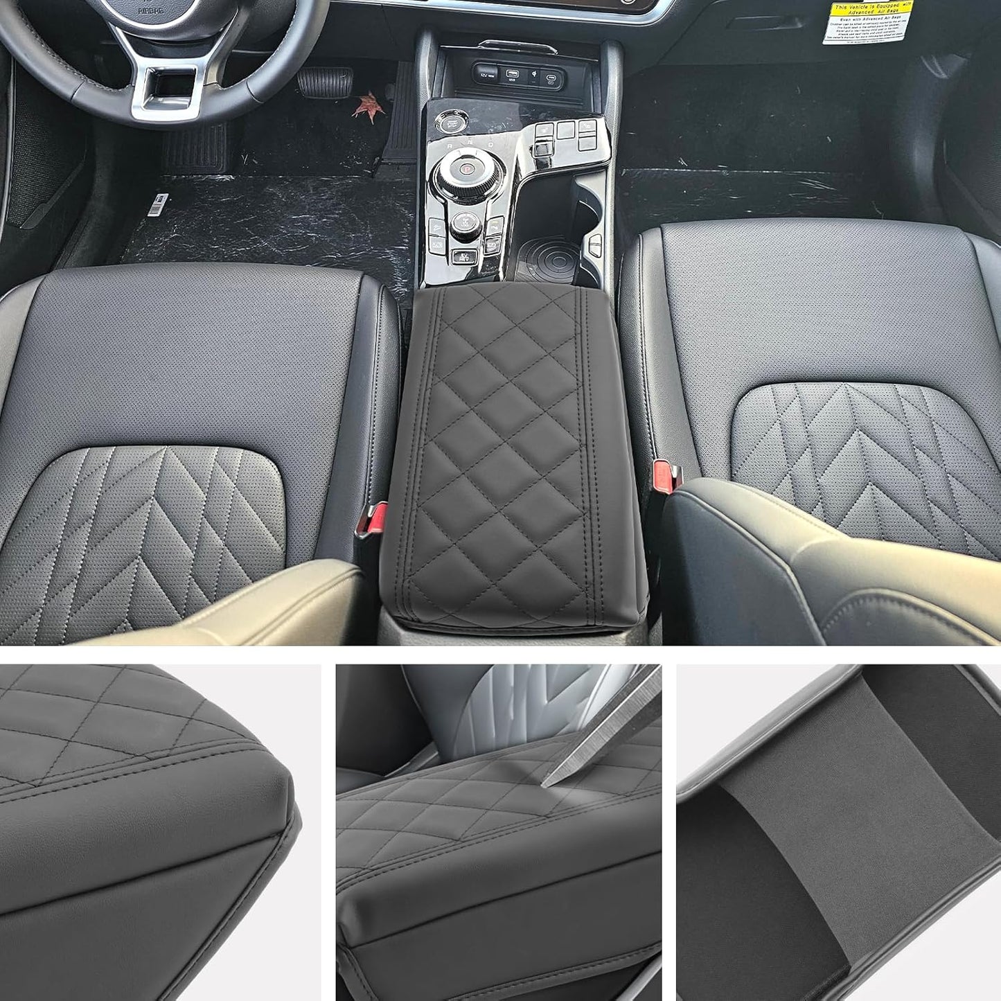 SXCY for 2024 2025 Sportage Armrest Cover Pad for Kia Sportage 2024 2025 Accessories 2023 2024 2025 Sportage Center Console Cover 2025 Sportage Middle Console Cover (Thicken Pad Checkered Pattern)