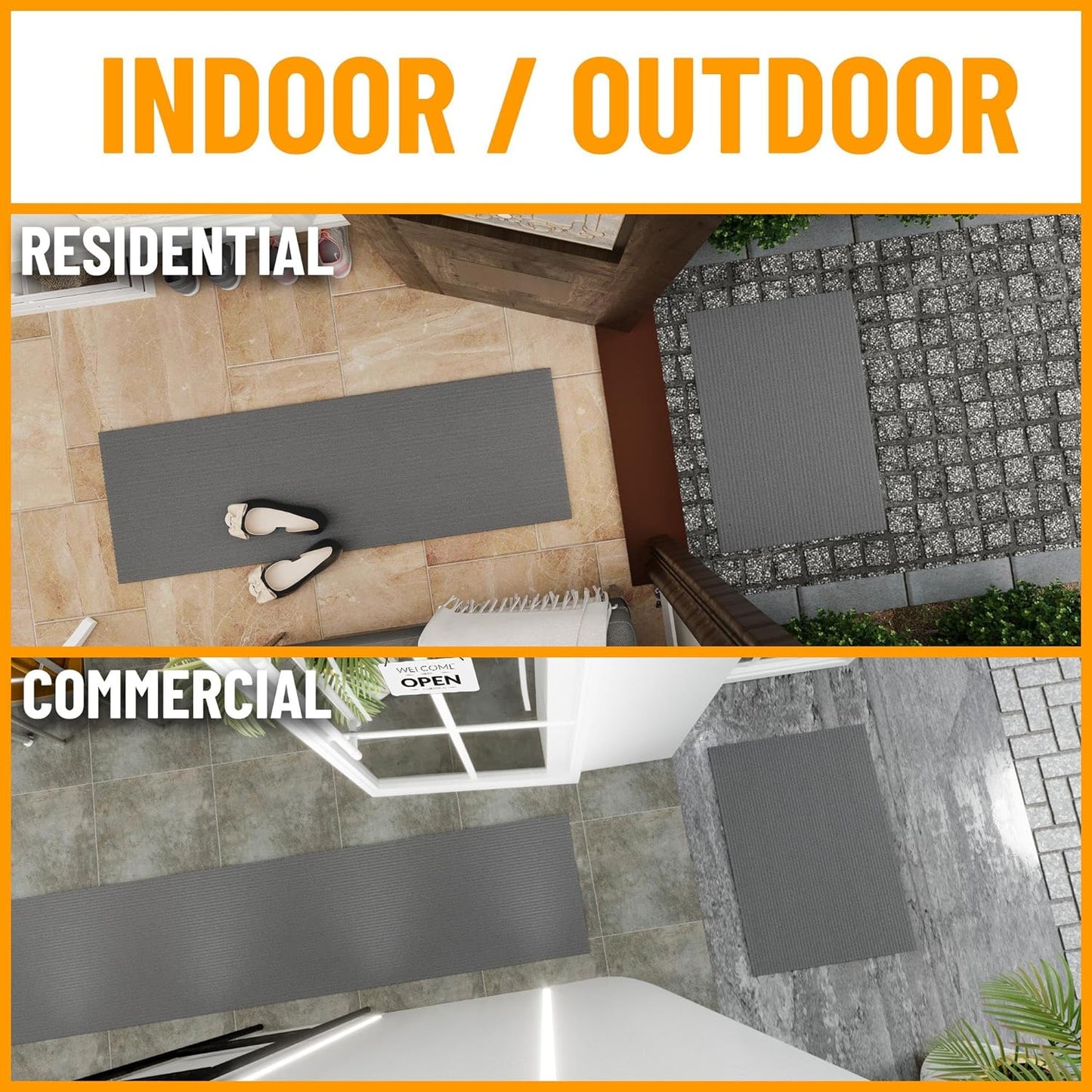 Ottomanson 6'6" x 11' Mud Mat Area Rug Scraper Carpet - Non-Slip, Dirt Trapping for Indoor & Outdoor Use - Ideal for Entryway, Garage, Kitchen, Patio & High-Traffic Areas, Gray