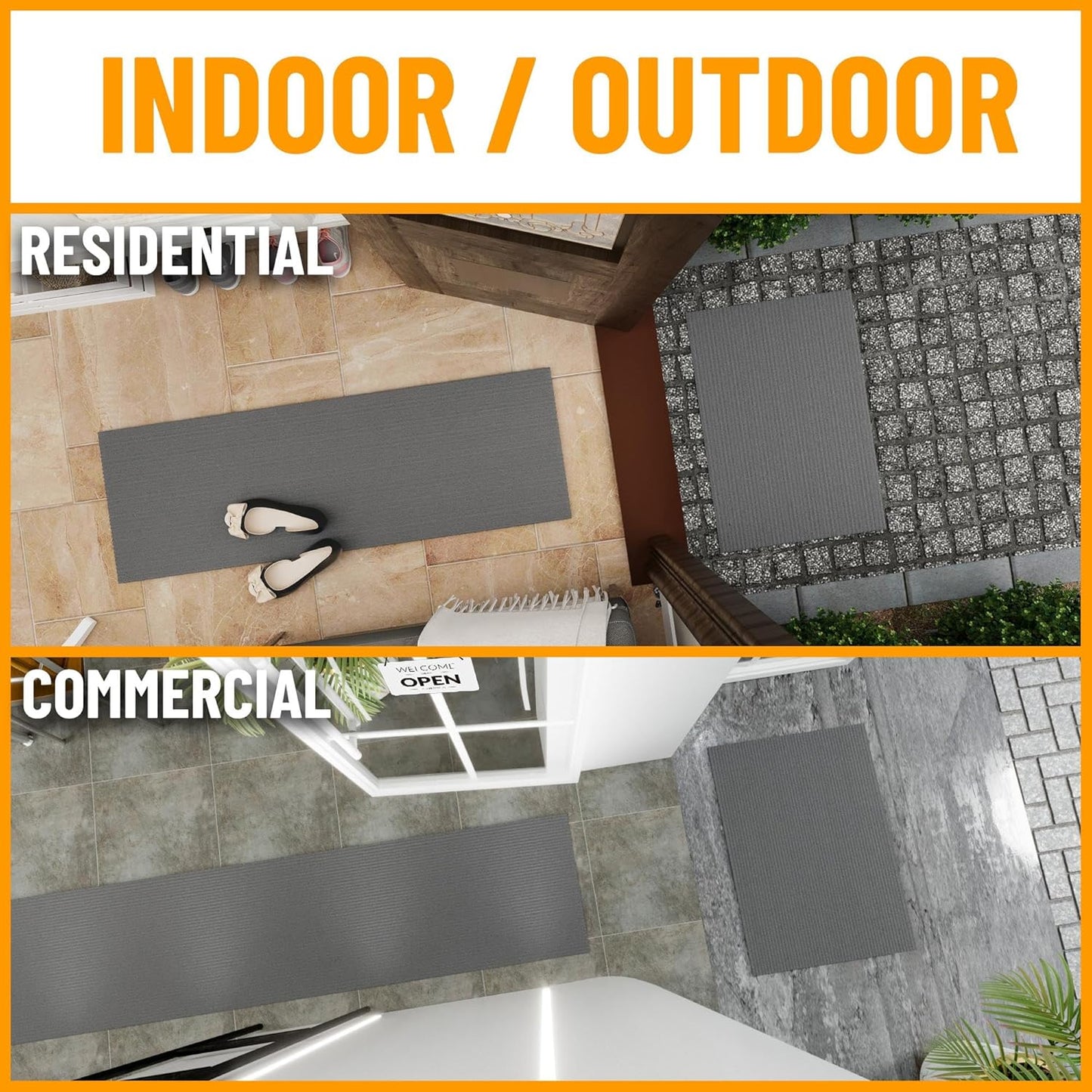 Ottomanson 6'6" x 9' Mud Mat Area Rug Scraper Carpet - Non-Slip, Dirt Trapping for Indoor & Outdoor Use - Ideal for Entryway, Garage, Kitchen, Patio & High-Traffic Areas, Gray