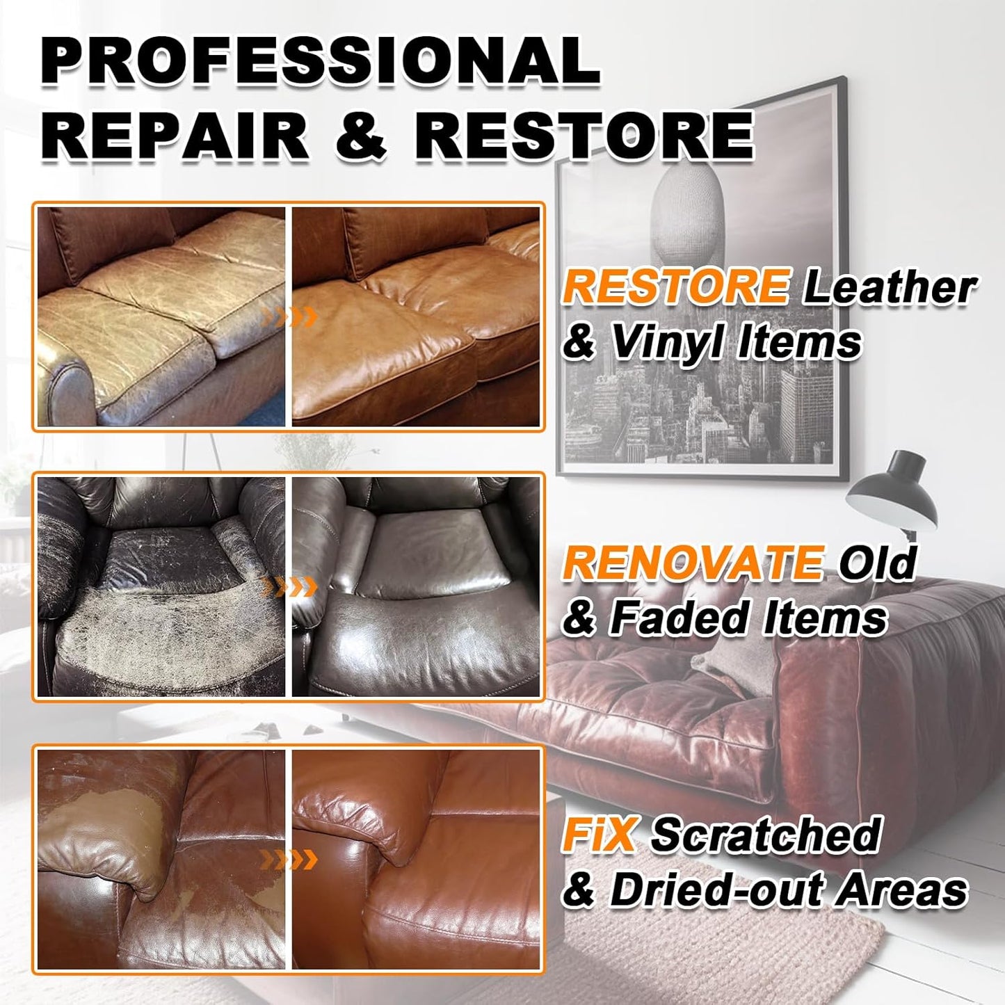 Dark Gray Leather Recoloring Balm, 12oz Leather Color Restorer for Couches, Leather Repair Kit for Furniture, Leather Dye for Leather Fade, Leather Repair Restore car seat