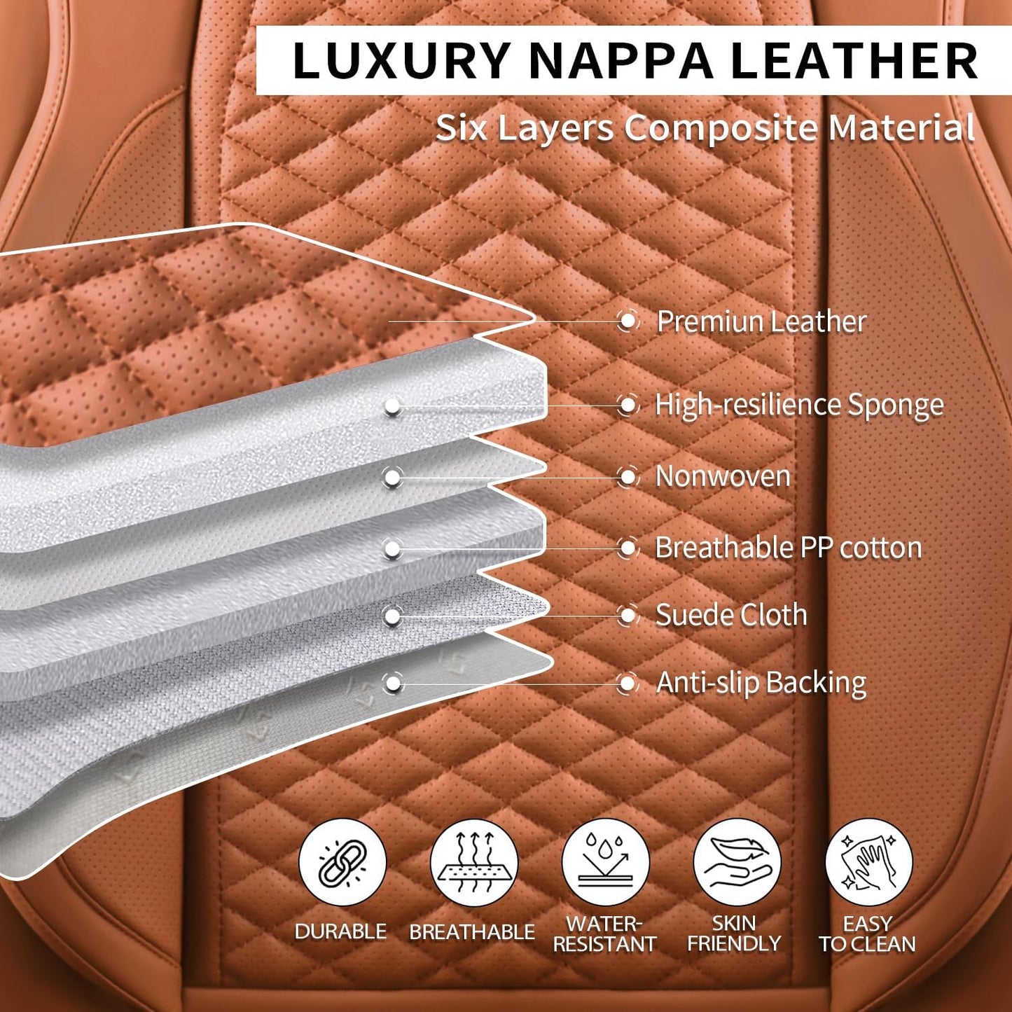 2 Packs Car Seat Covers Leather Car Seat Covers Universal Seat Covers for Car, SUV,Truck (Brown)